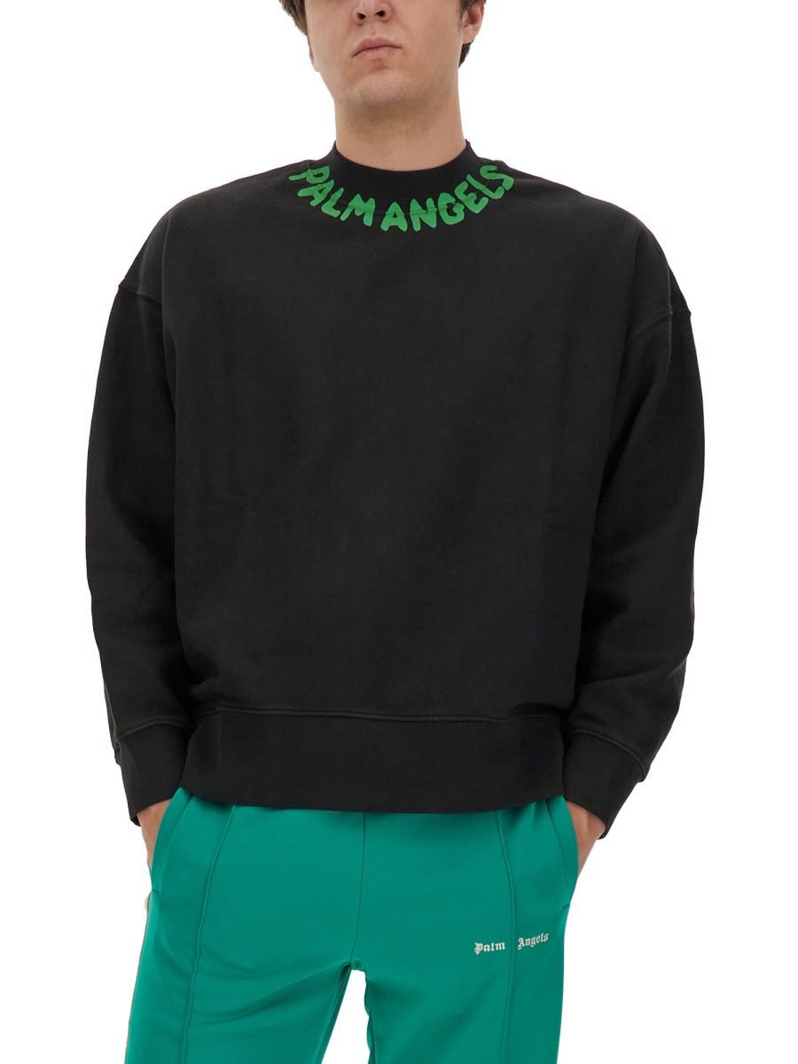 Shop Palm Angels Sweatshirt With Logo In Black/green Fluo
