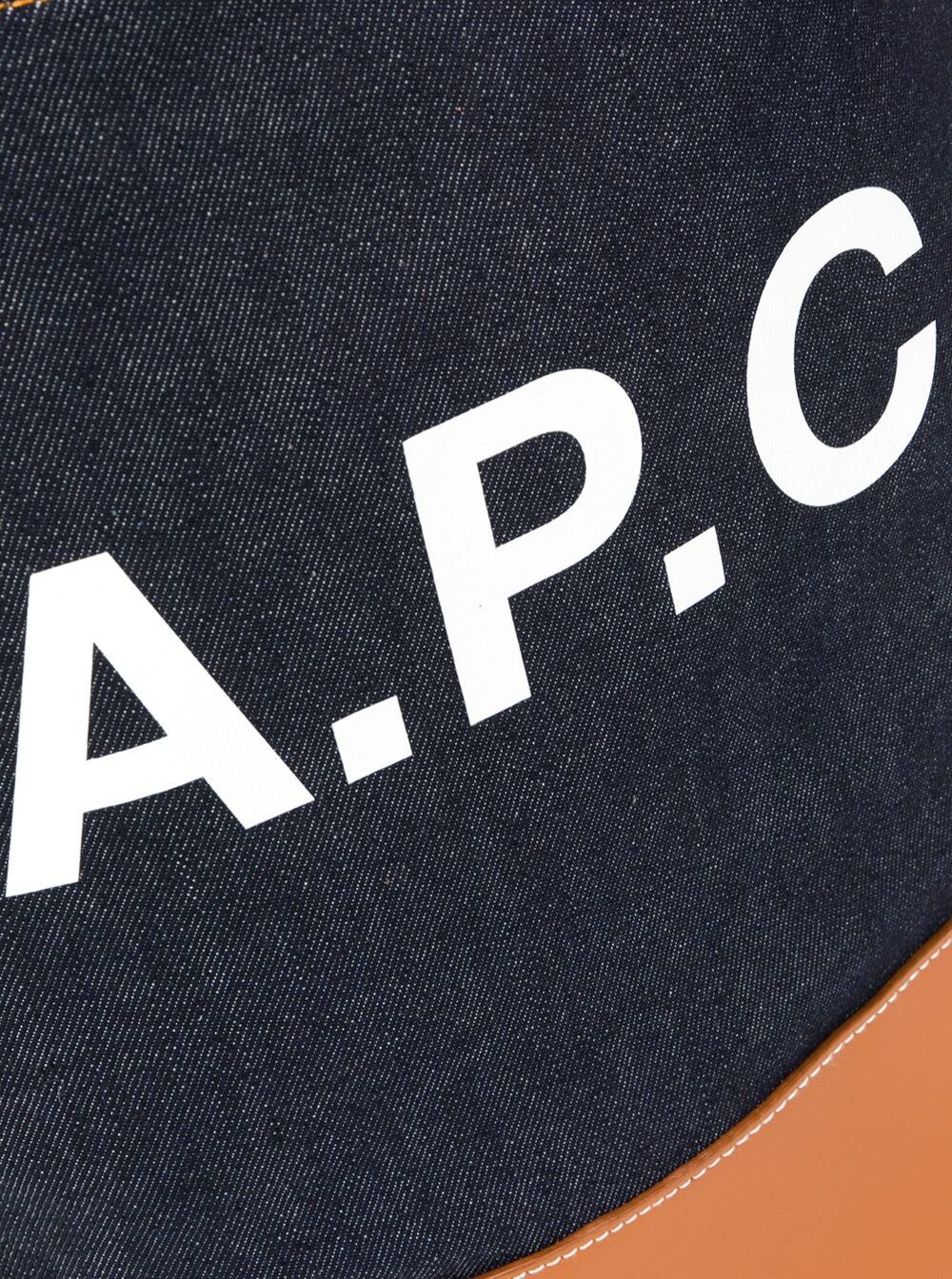 Shop Apc Axel Blue And Brown Handbag With Logo Print In Denim Woman