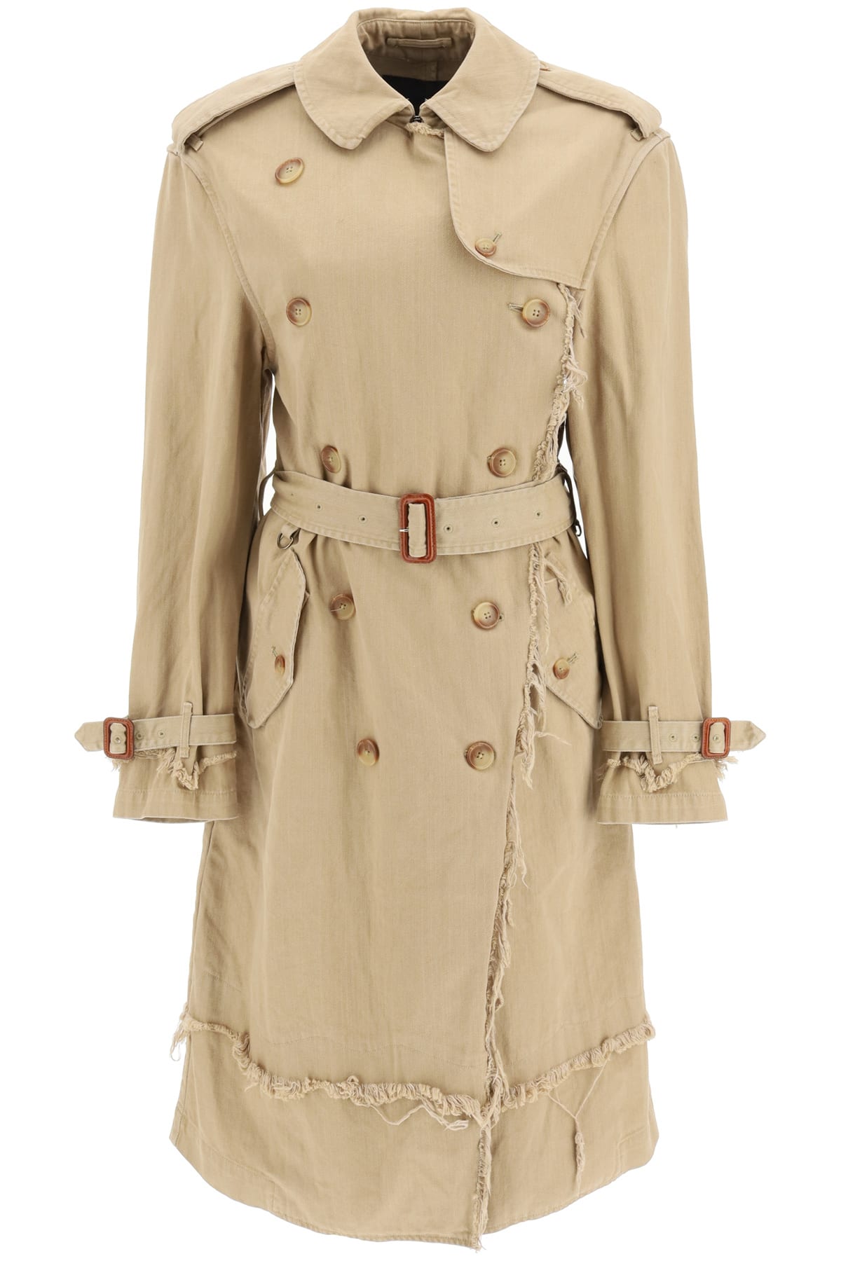 R13 Shredded Trench Coat With Frayed Edges