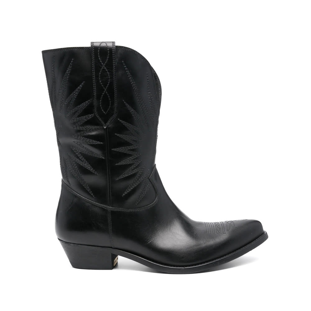 Golden Goose Wish Star Pointed Toe Western Boot In Black