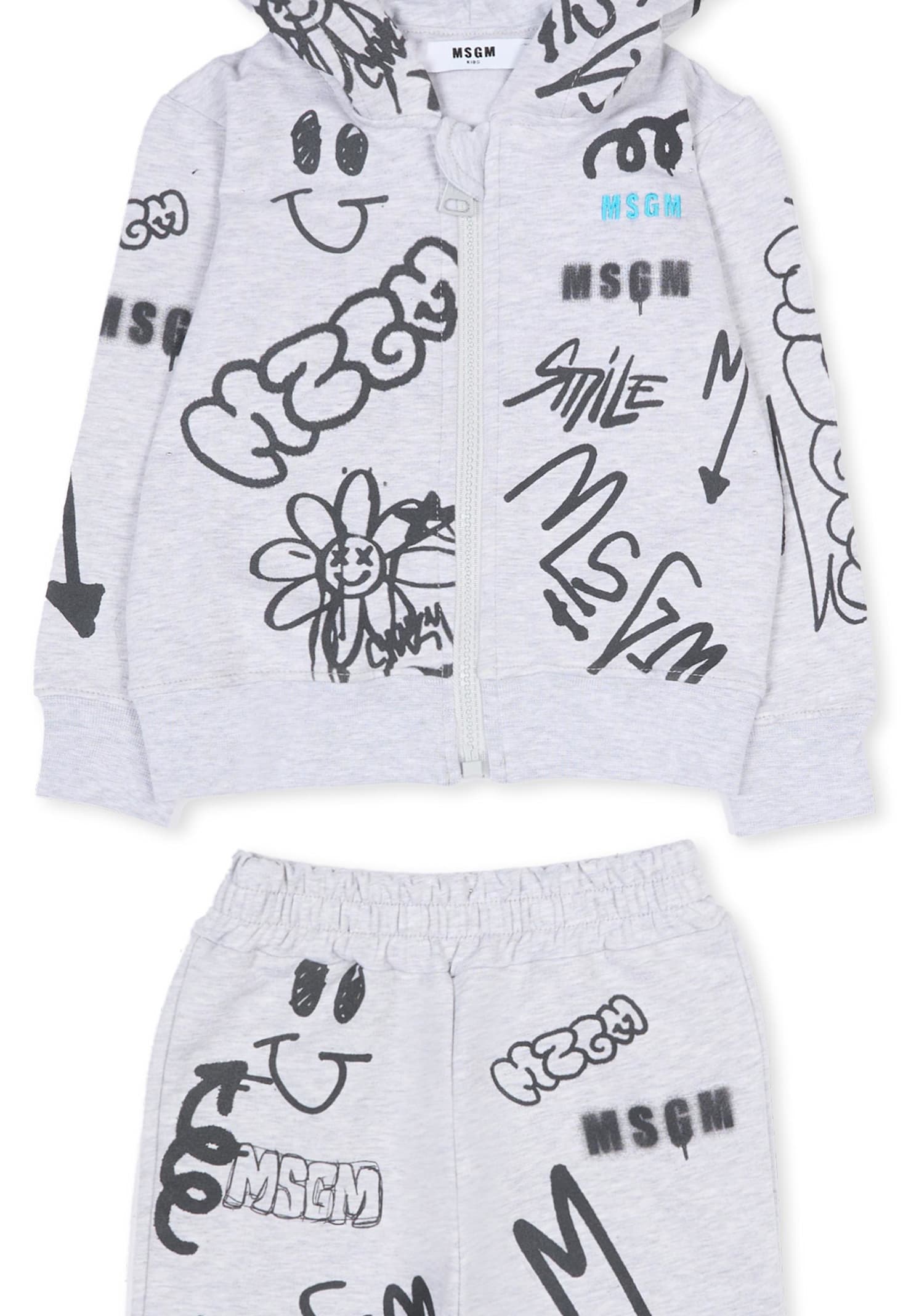 Msgm Grey Suit For Baby Boy With Print In Gray