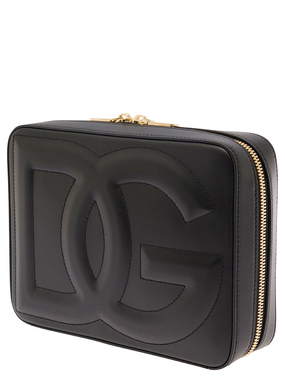 Shop Dolce & Gabbana Black Crossbody Bag With Quilted Dg Logo In Leather Woman In Nero