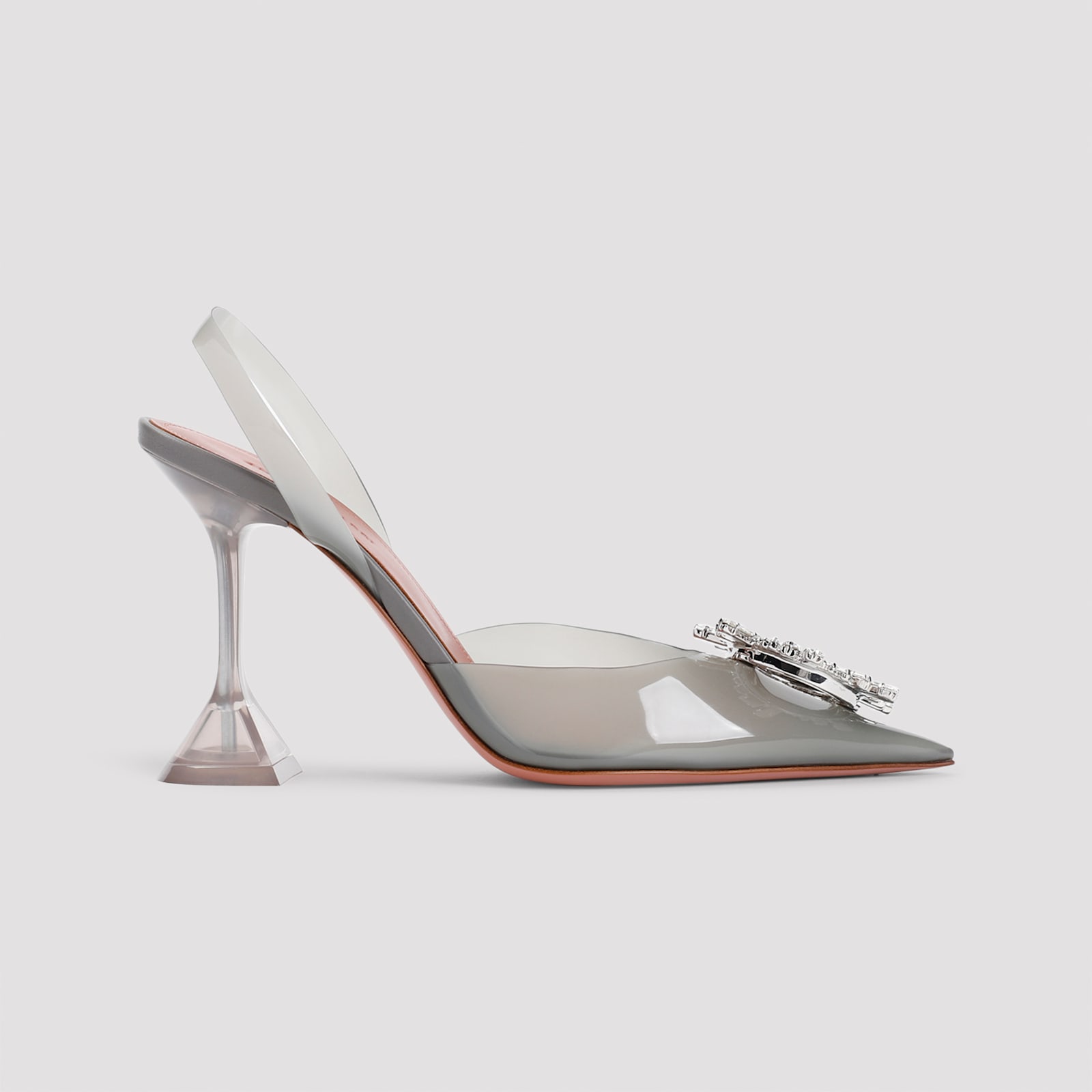 Shop Amina Muaddi Begum Glass Slingback In Milky Grey White