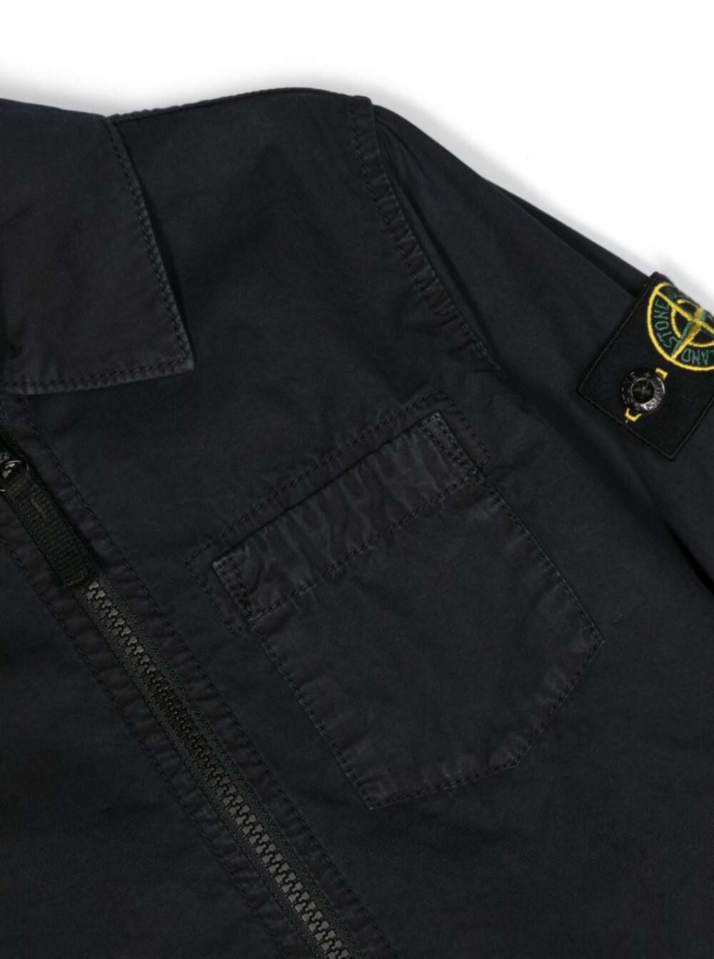 Shop Stone Island Junior Blue Overshirt With Zip And Logo Patch In Cotton Boy