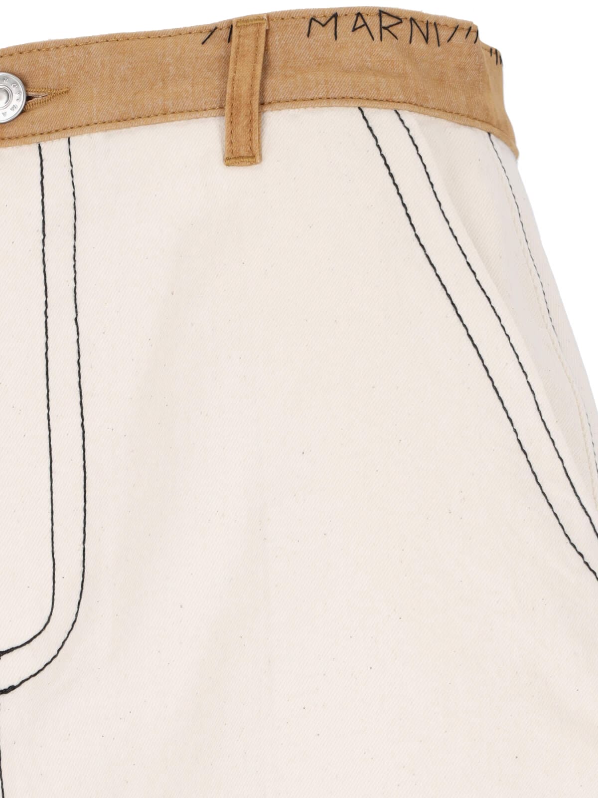 Shop Marni Midi Denim Skirt In Crema