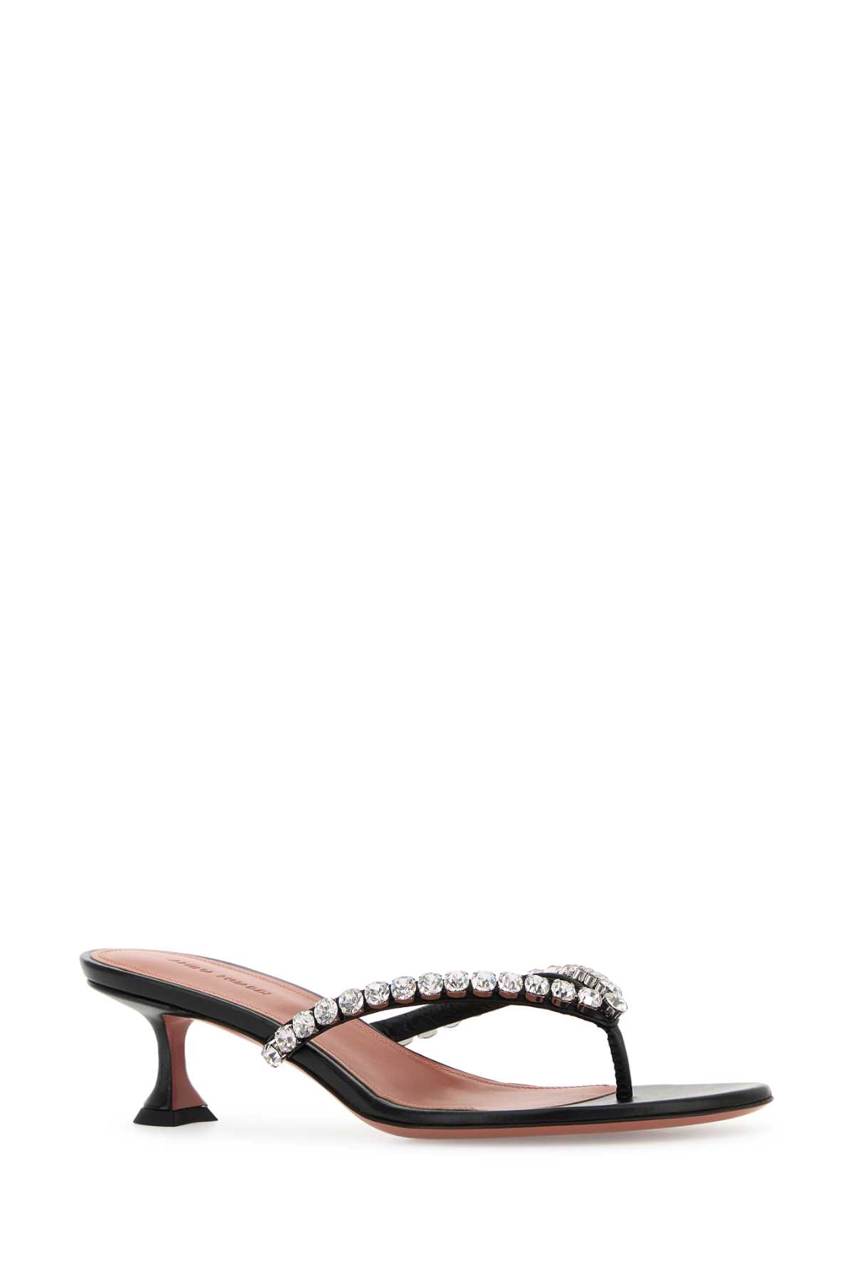 Amina Muaddi Women Black Leather Gigi Thong Mules