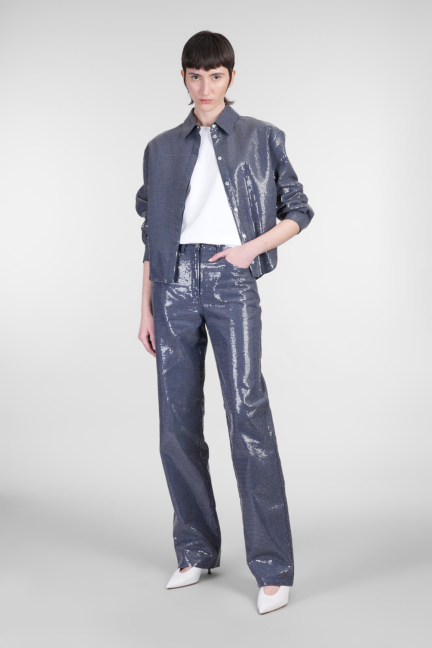 Mvp Wardrobe Cotton Blend Shirt With Allover Sequins