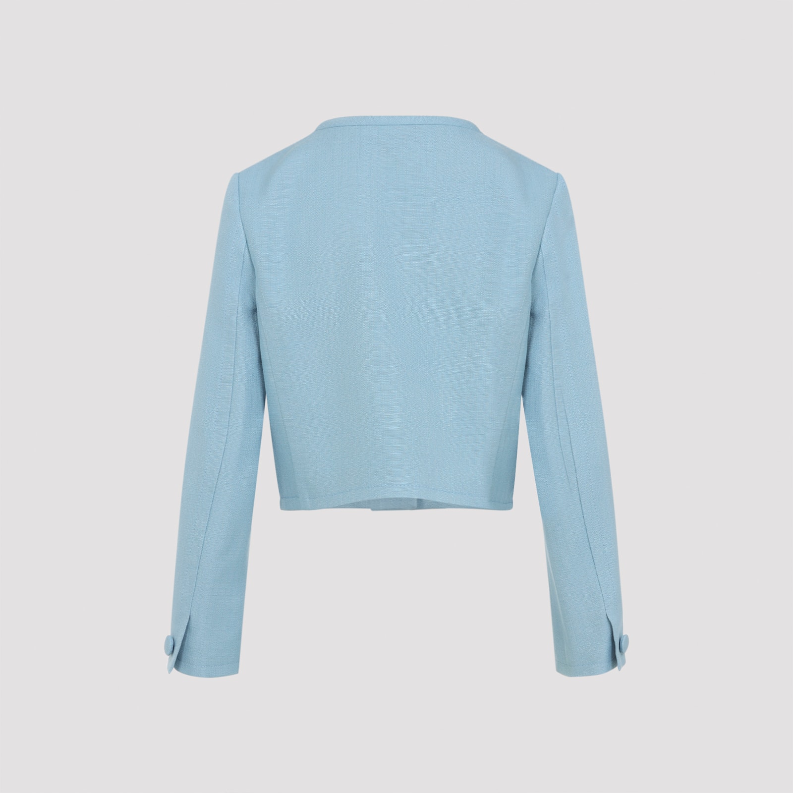 Valentino Womens Bluish Grey Embellished-button Round-neck Woven Jacket In Blue