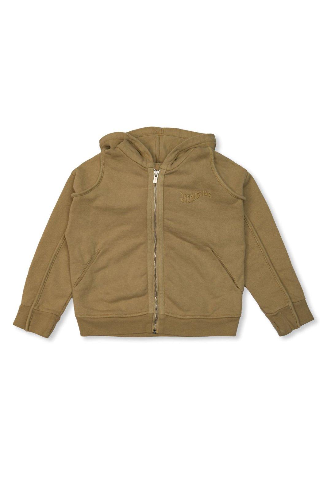 Shop Jacquemus Lenfant Logo Embroidered Zipped Hoodie In Beige