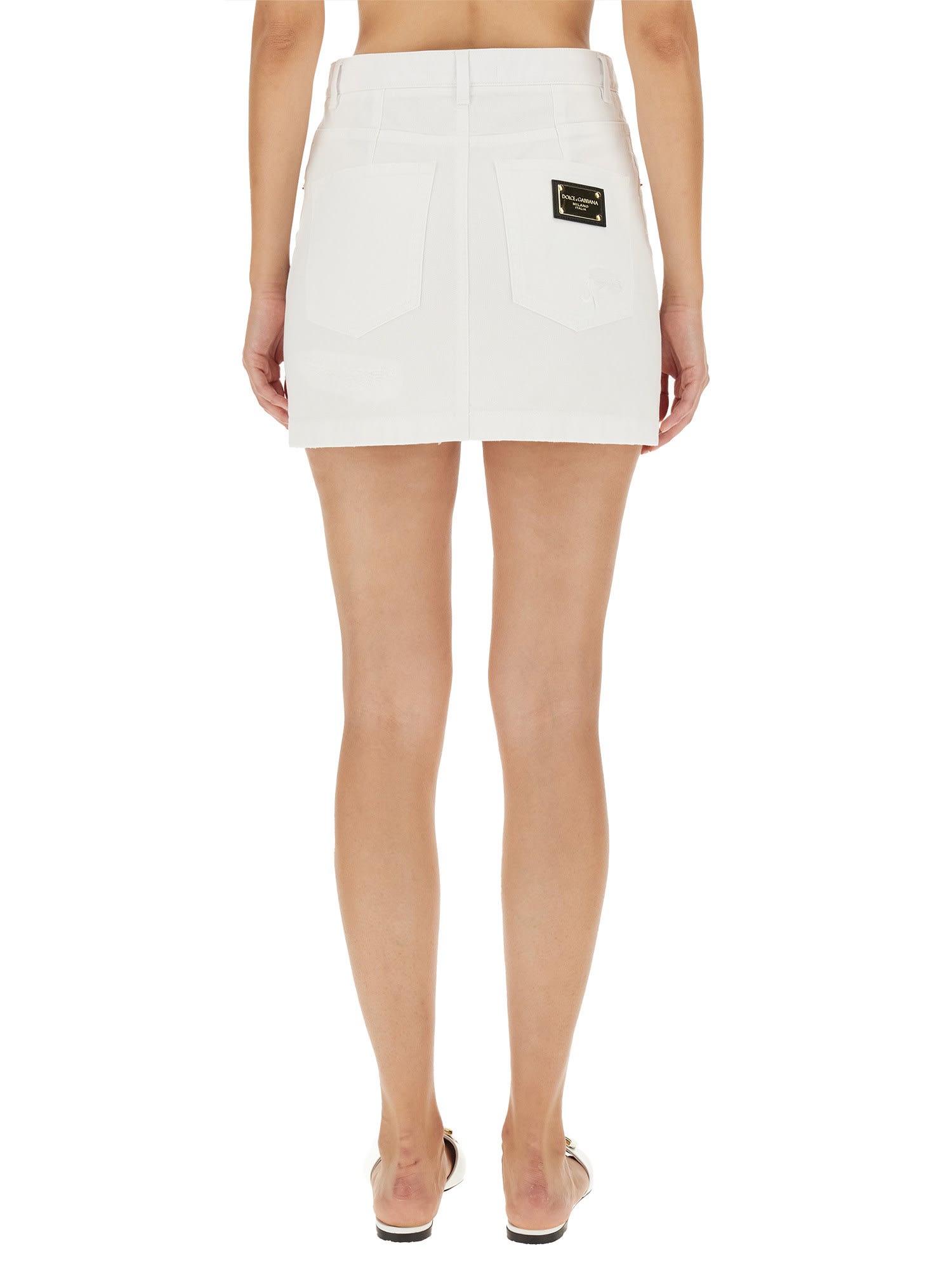 Dolce & Gabbana Distressed-finish Denim Miniskirt In White