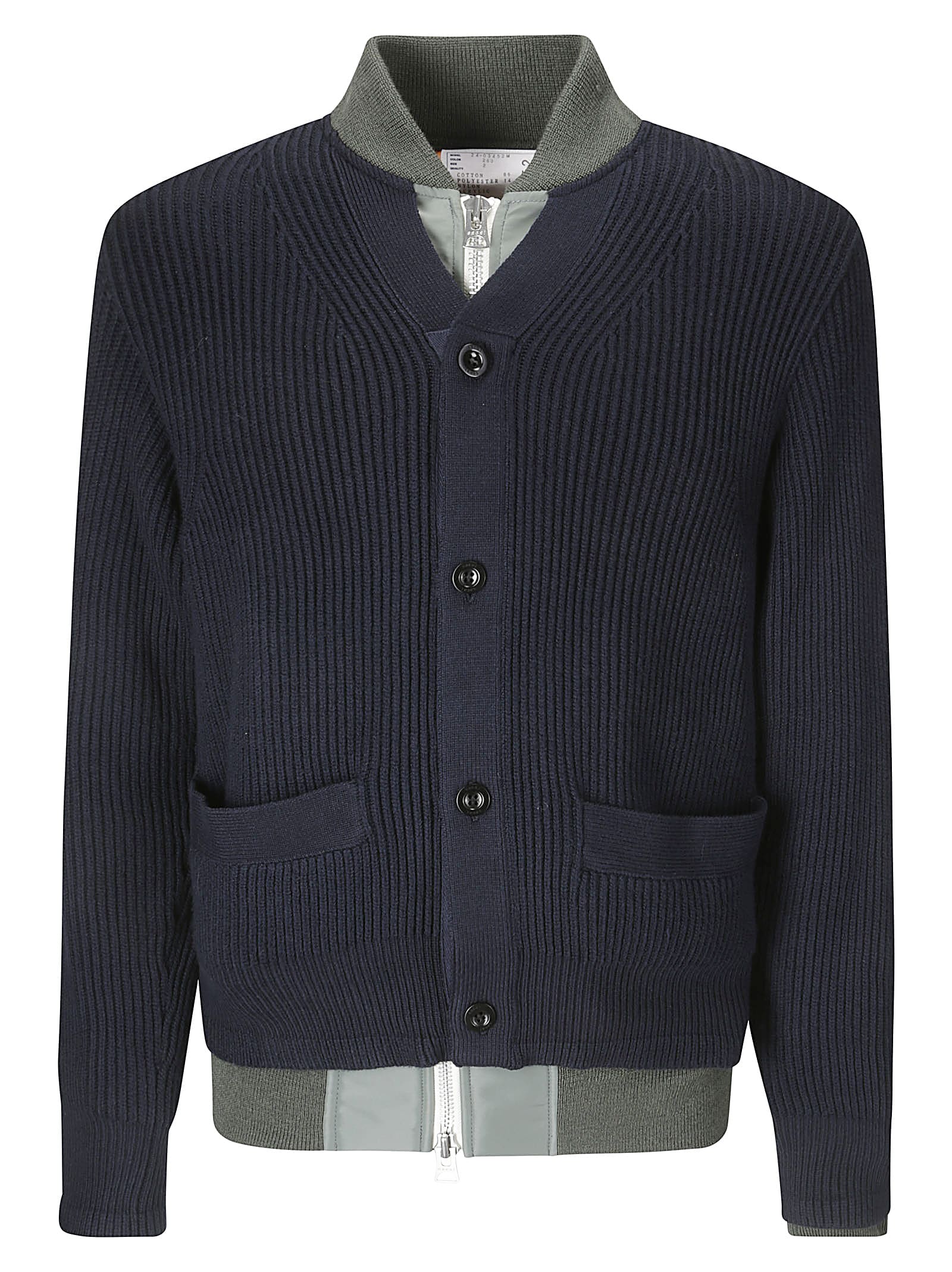 Shop Sacai Nylon Twill X Knit Cardigan In Navy×b/khaki