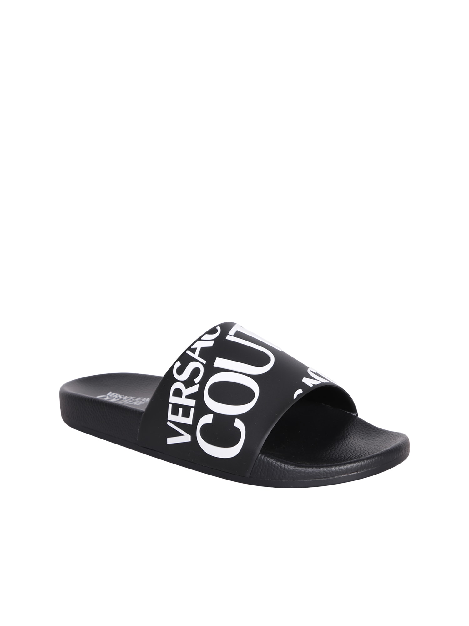Versace Jeans Couture Logo-embossed Moulded-footbed Slides In Black