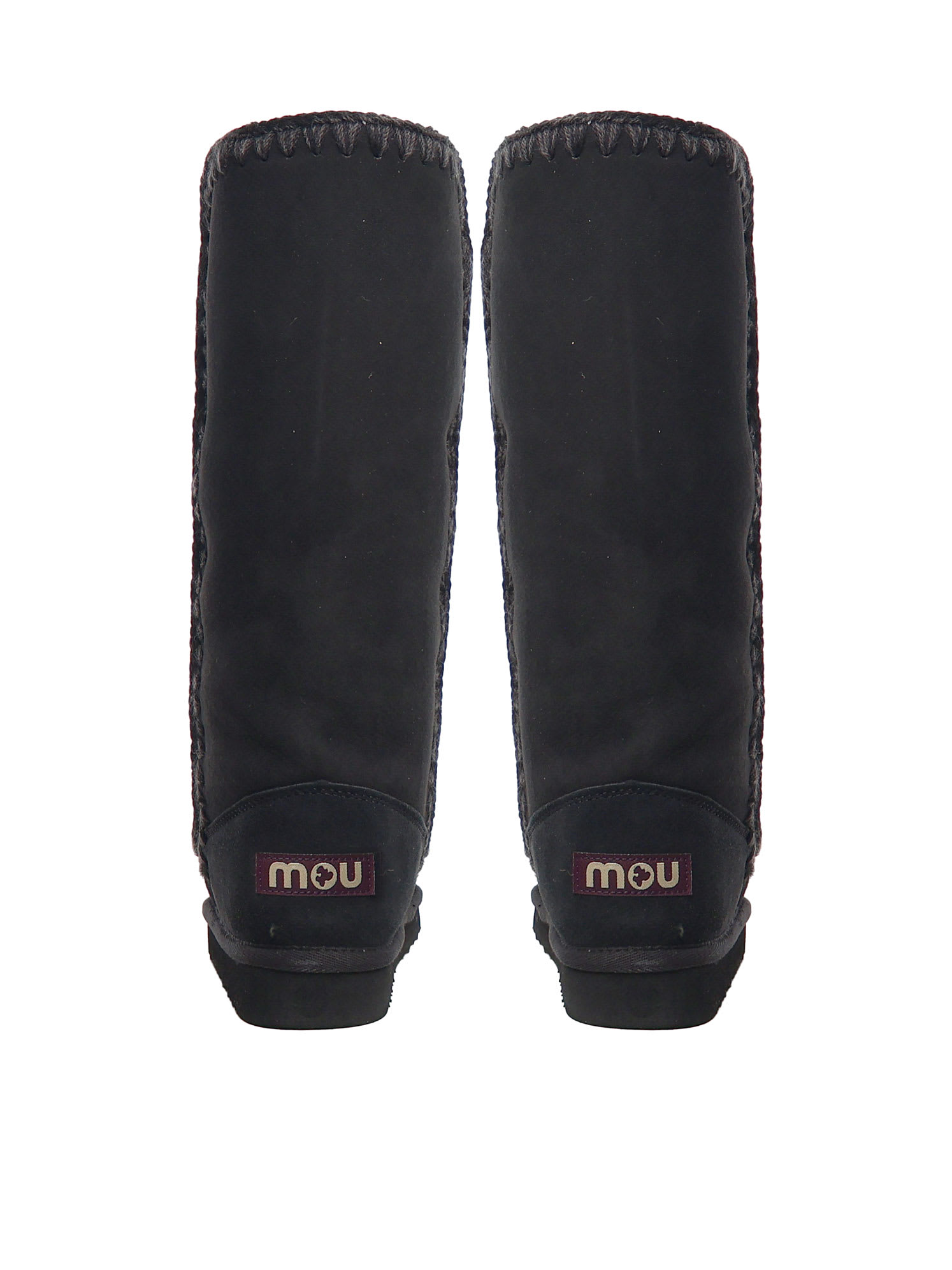 Mou Eskimo Black Boots With Braided Effect And Logo Patch On The Rear In Leather Woman In Black