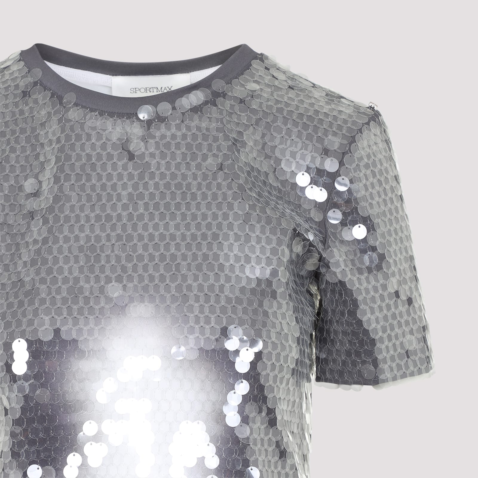Sportmax Fitted Grey T-shirt With Hexagonal Sequin Detailing In Nero Sfumato