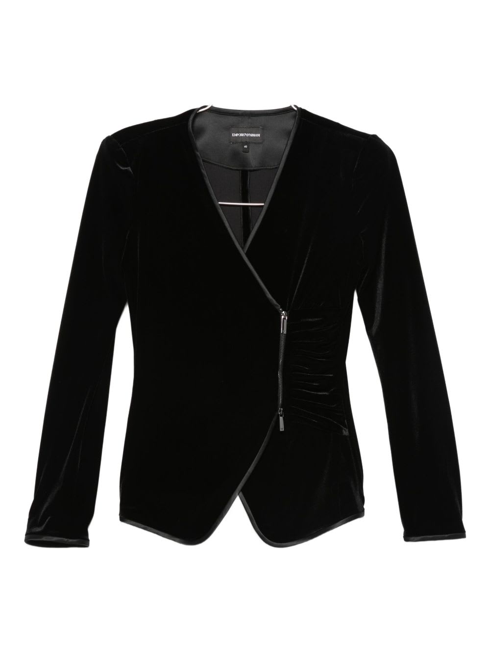Emporio Armani Asymmetric Velvet Long Sleeve Blazer In Black