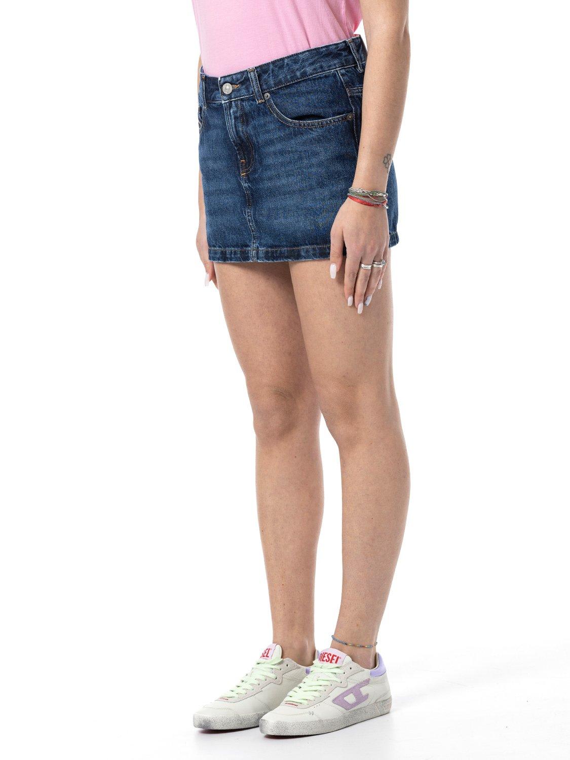 Diesel De-ron Whiskering Effect Denim Mini Skirt In Blue