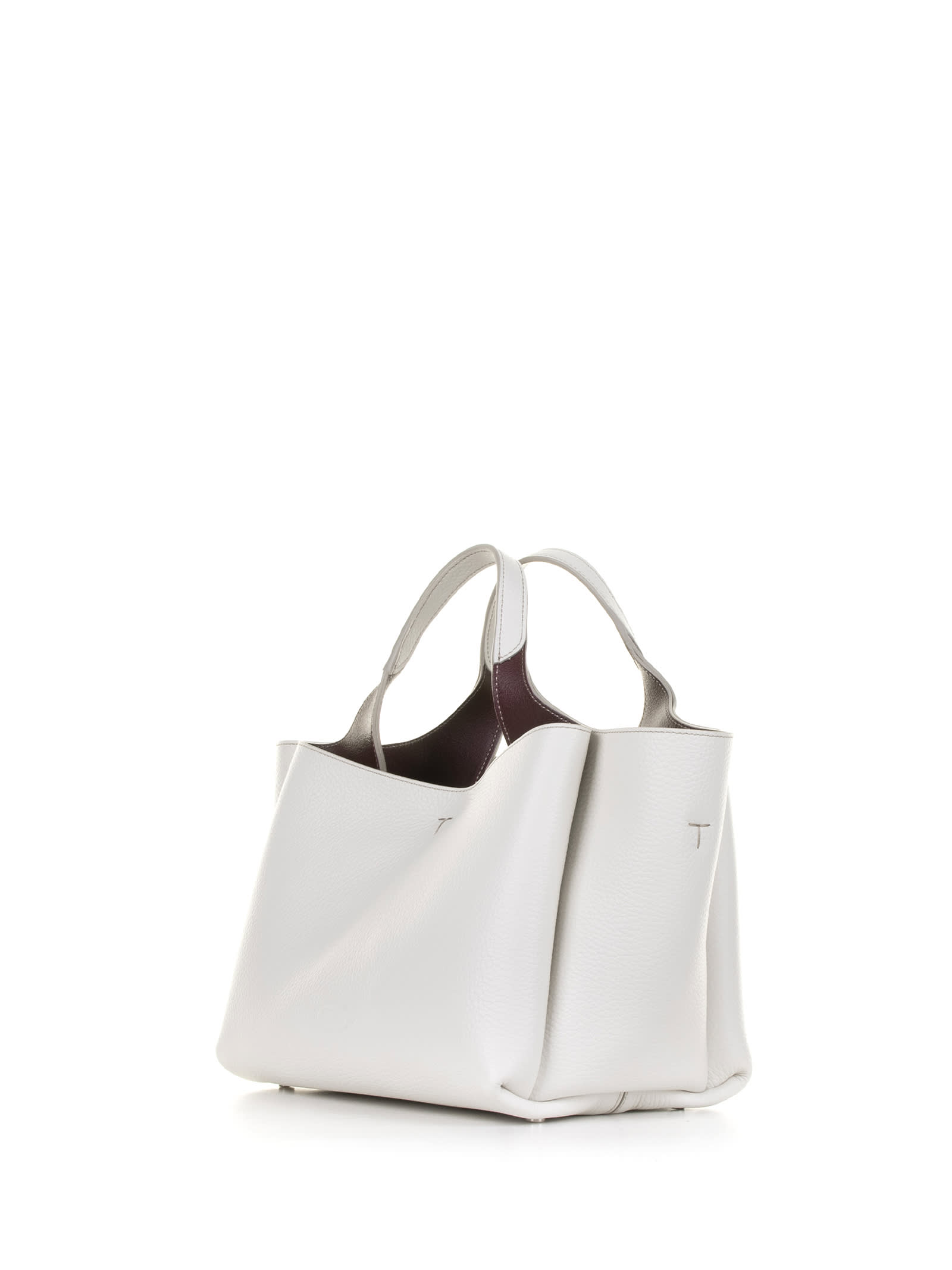 Tod's Handbag With Embossed Logo And T Timeless Charm In Grainy Leather In Bianco