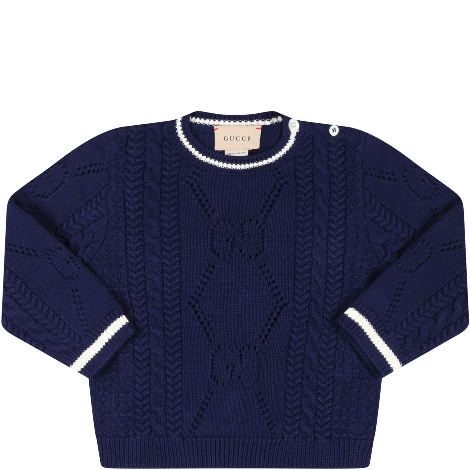 Gucci Blue Sweater For Baby Boy With Logo Patch