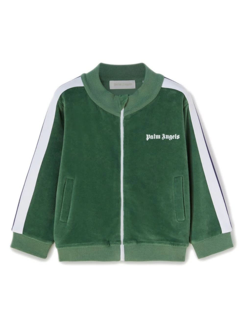 Palm Angels Green Track Jacket With Zip And Logo