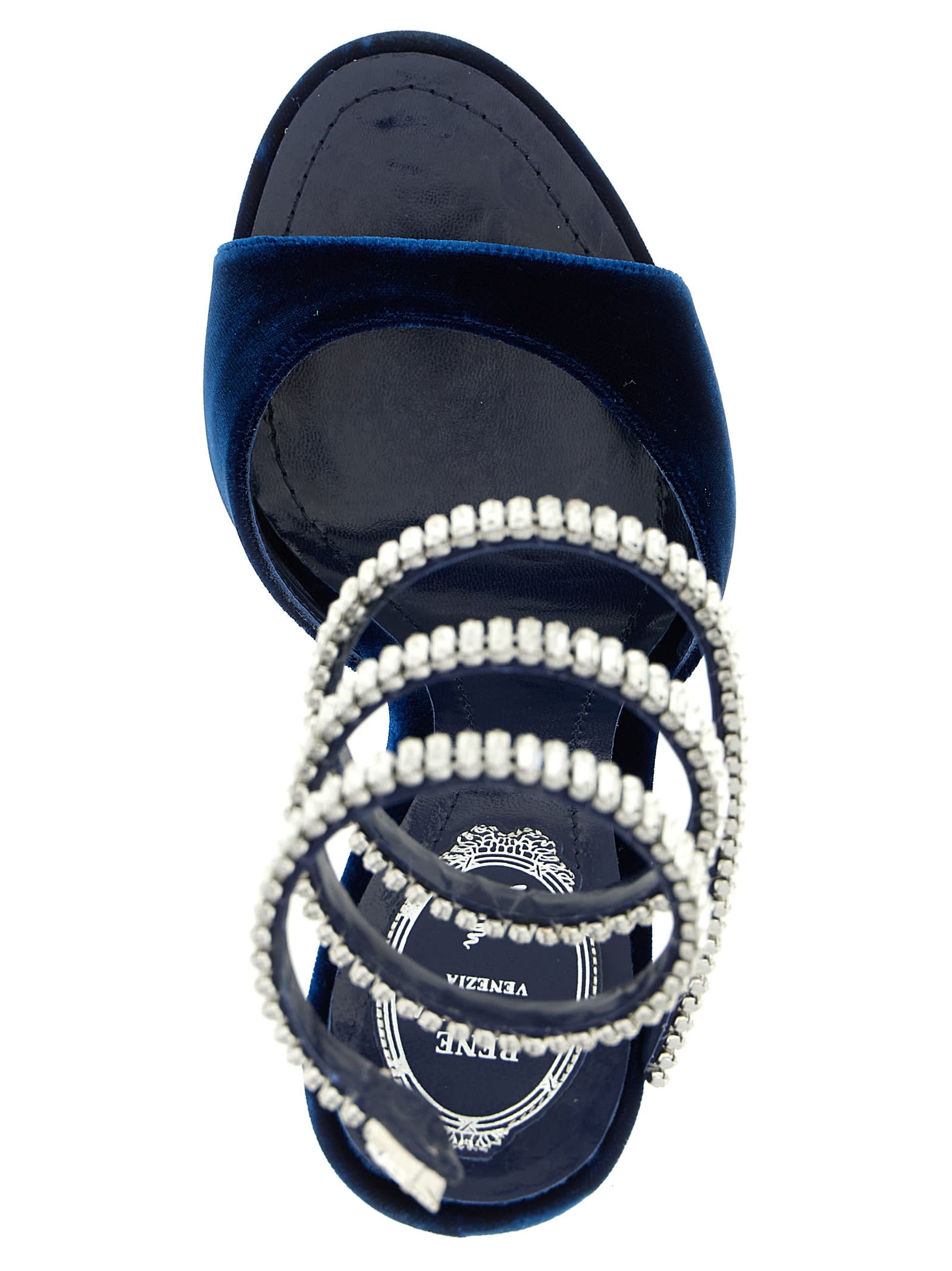 René Caovilla Spiral Velvet Sandals Embellished Straps In Blue