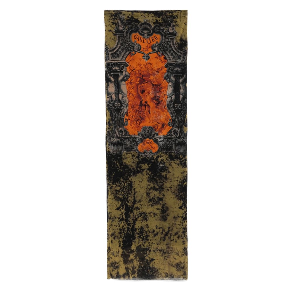 Jean Paul Gaultier Mesh Skirt With Graphic Print Overlay In Multi