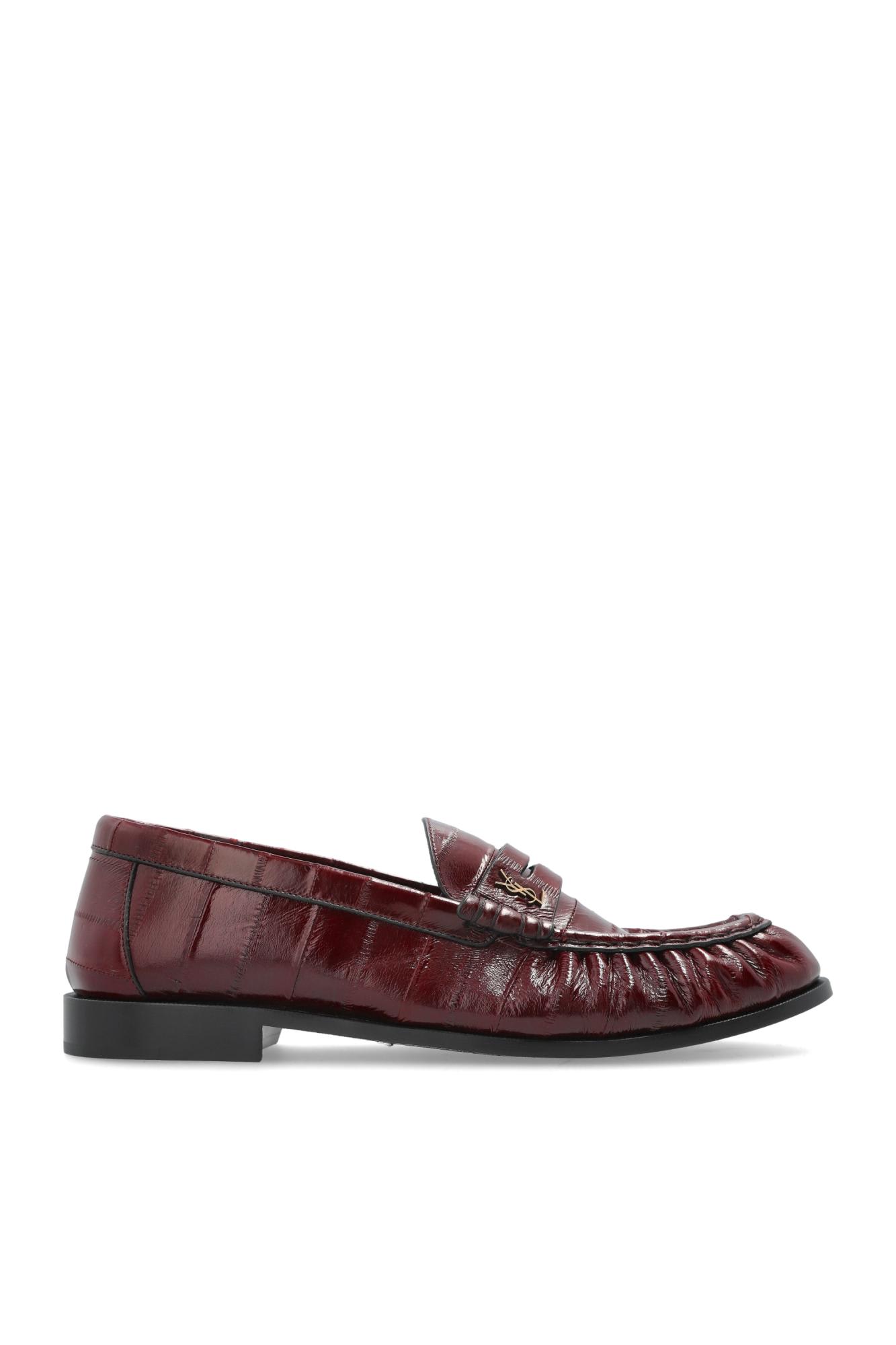 Saint Laurent Crocodile-effect Loafers In Burgundy