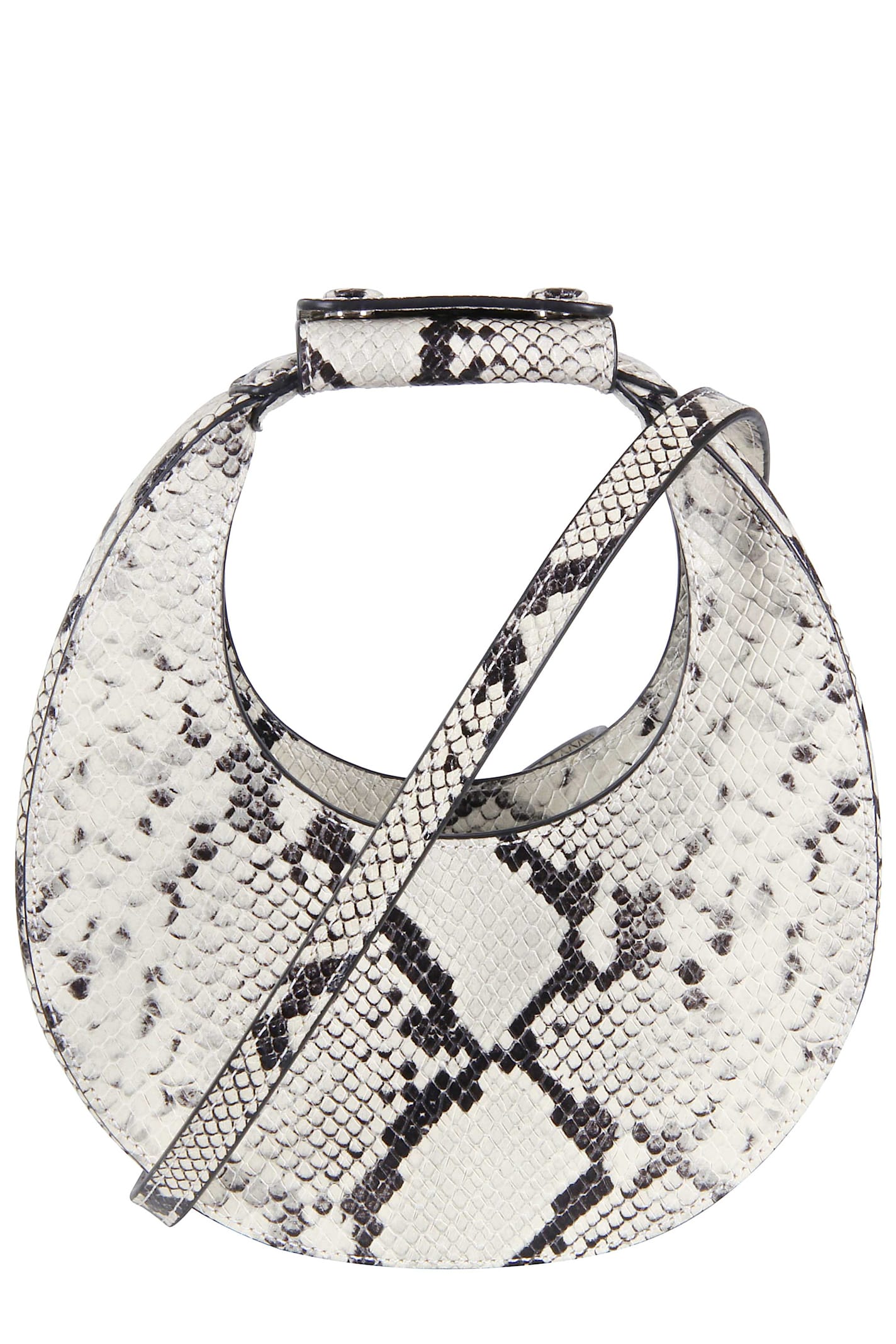 Staud Goodnight Moon Snakeskin Top-handle Tote Bag In White