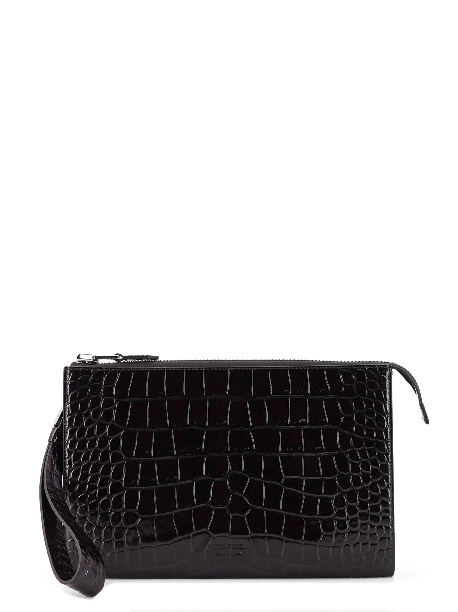 Tom Ford Rectangular Crocodile Texture Clutch Bag In Black
