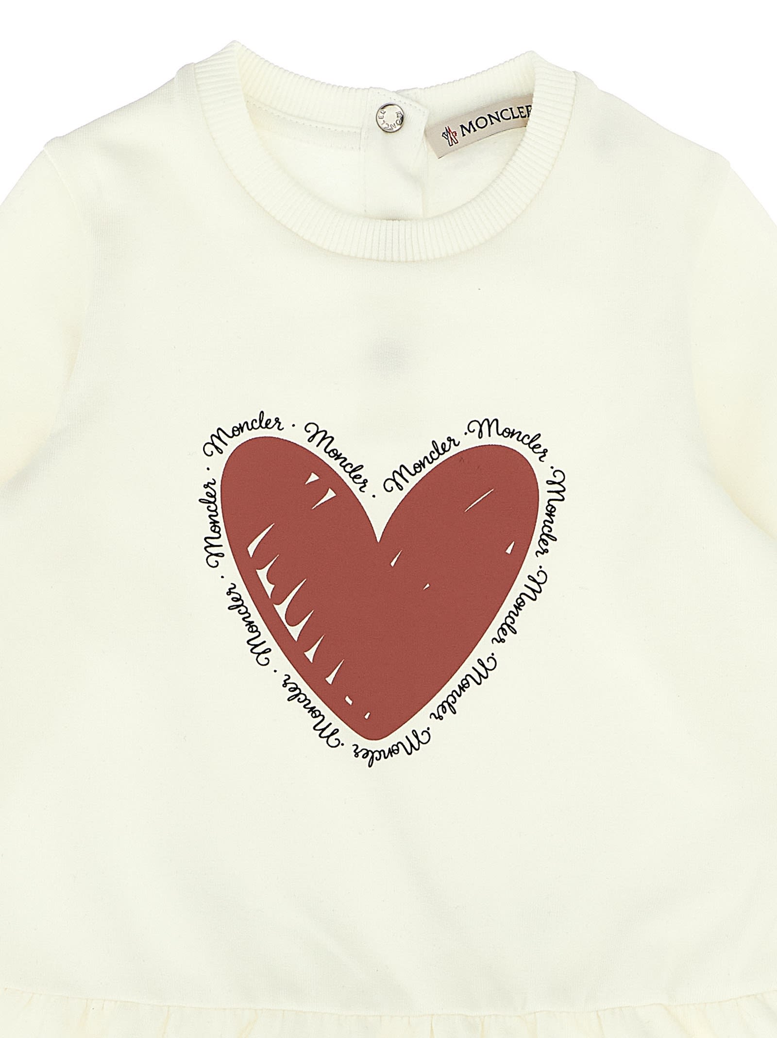 Moncler Jersey Mini Dress With Heart Print Kids In White