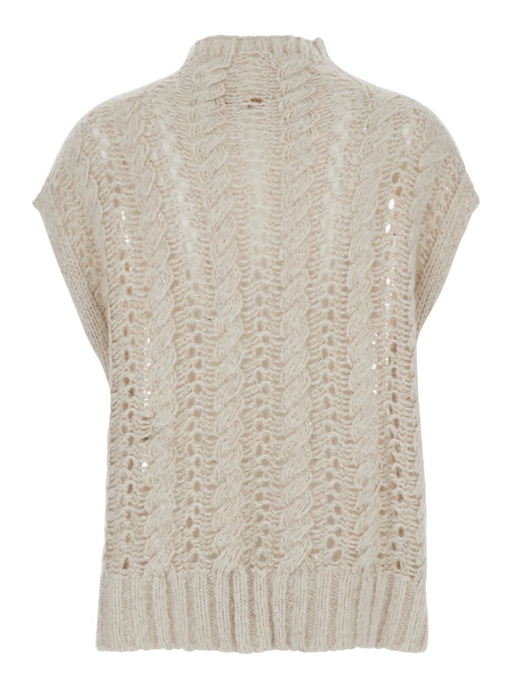 Antonelli Faustina Beige Sleeveless Crewneck Knit Vest In Wool Woman In Neutral