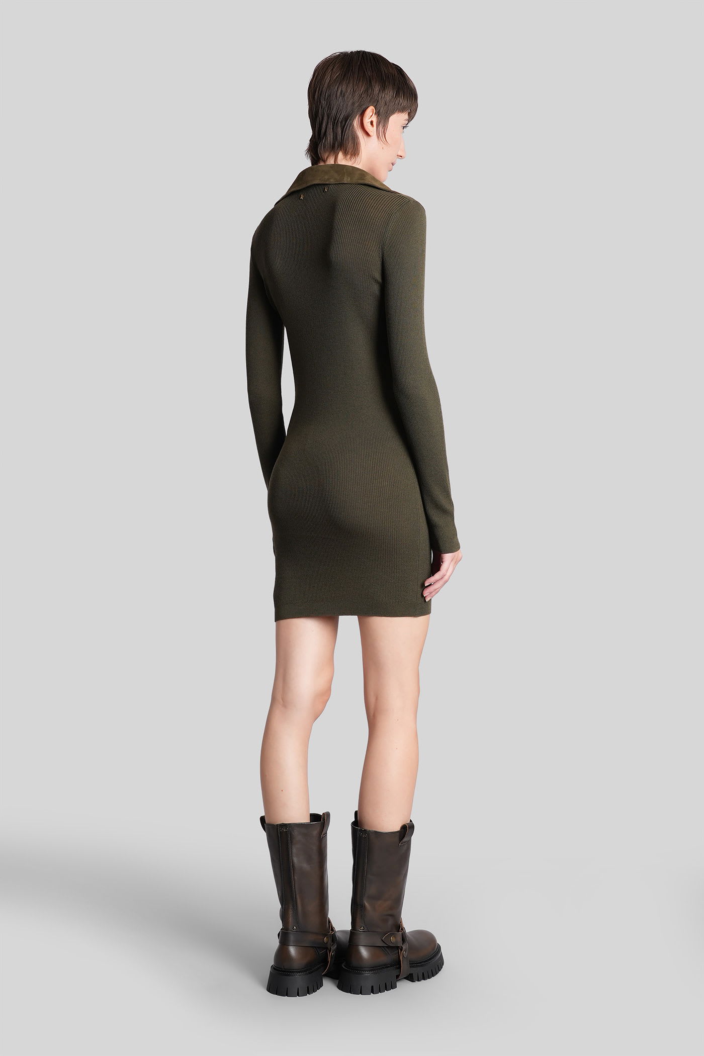 Golden Goose Lace-up Collared Knitted Mini Dress In Green