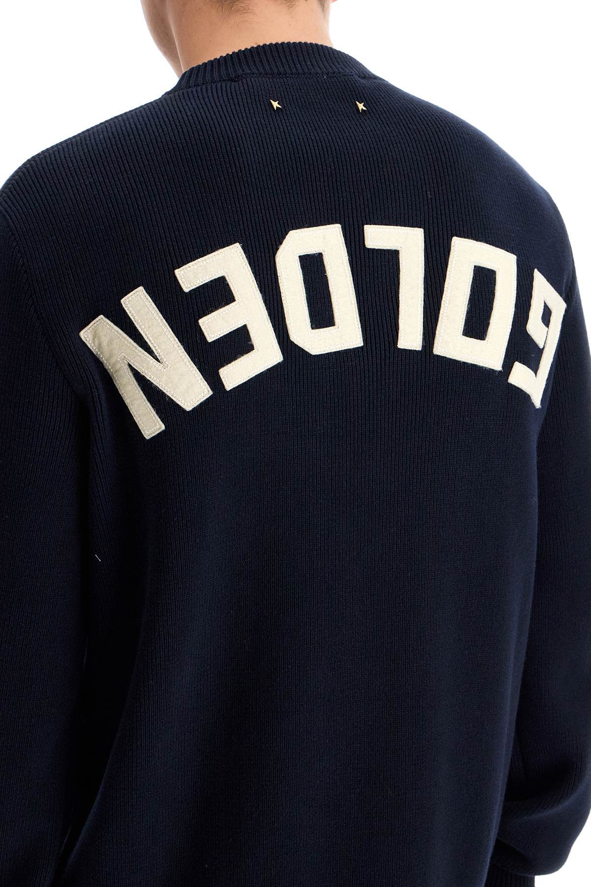 Shop Golden Goose Cotton Pullover With Logo Design In Dark Blue (blue)