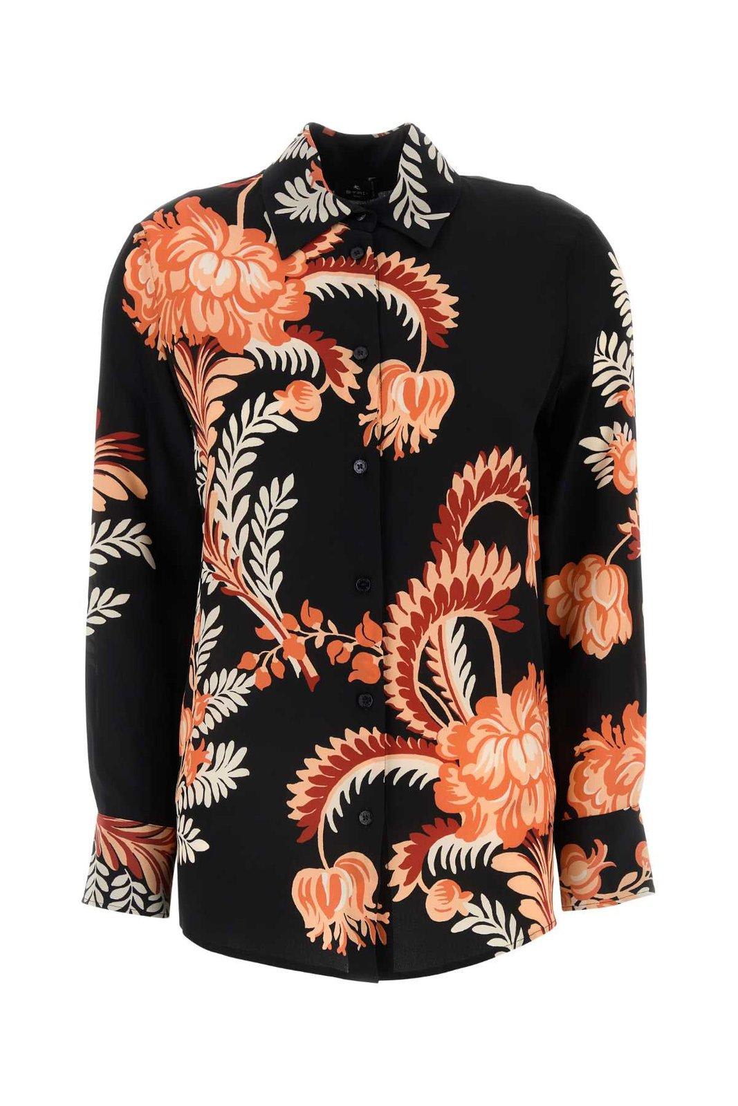 Floral-printed Curved Hem Shirt