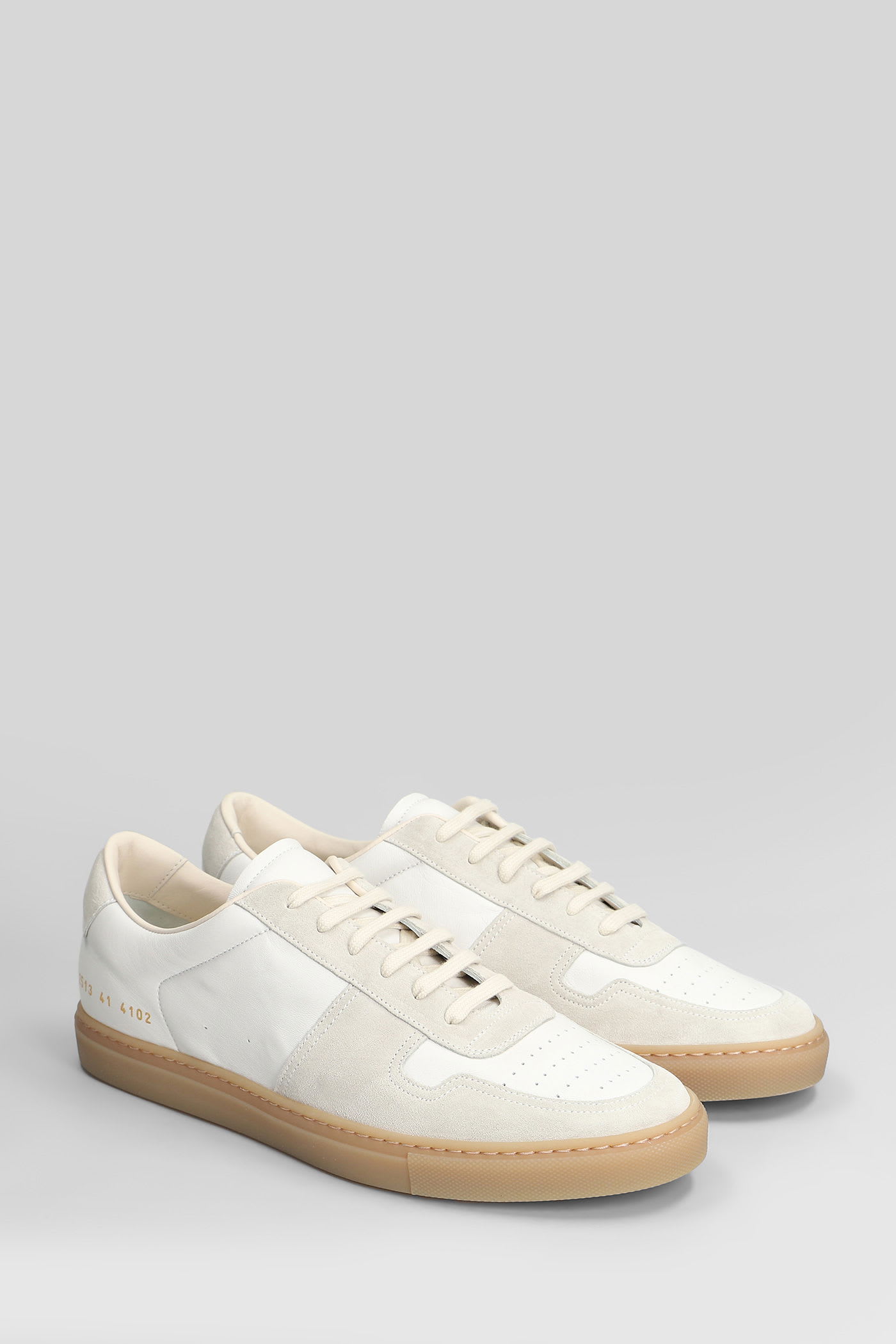 Common Projects Bball Slim Sneakers In White Suede And Leather In White