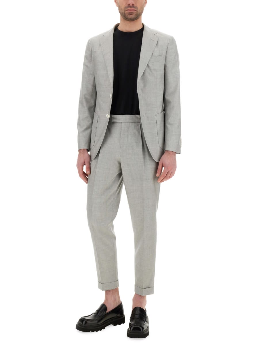 Hugo Boss Slim-fit Suit In Micro-patterned Wool And Silk In Gray