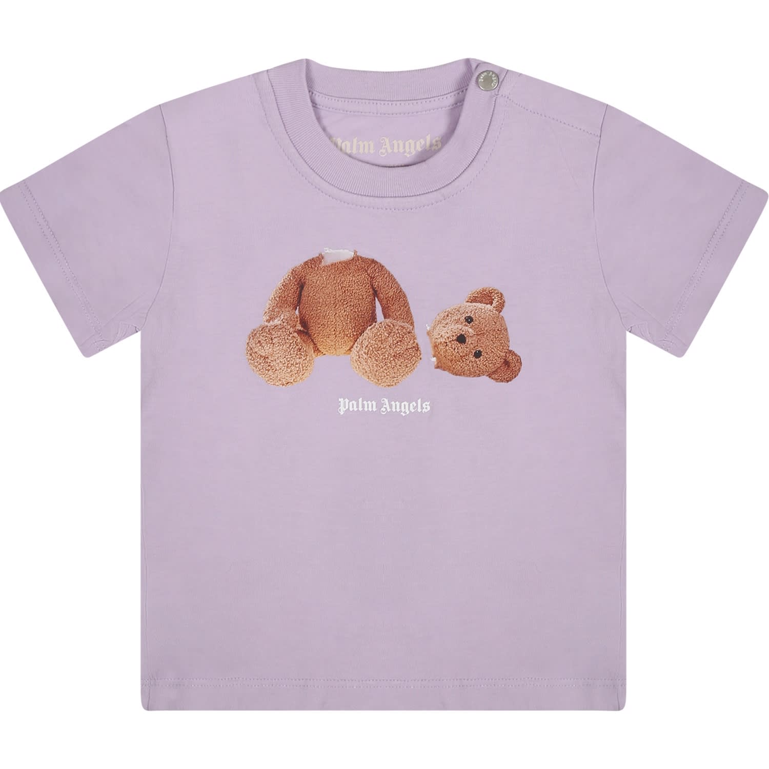 Palm Angels Purple T-shirt For Baby Girl With Bear