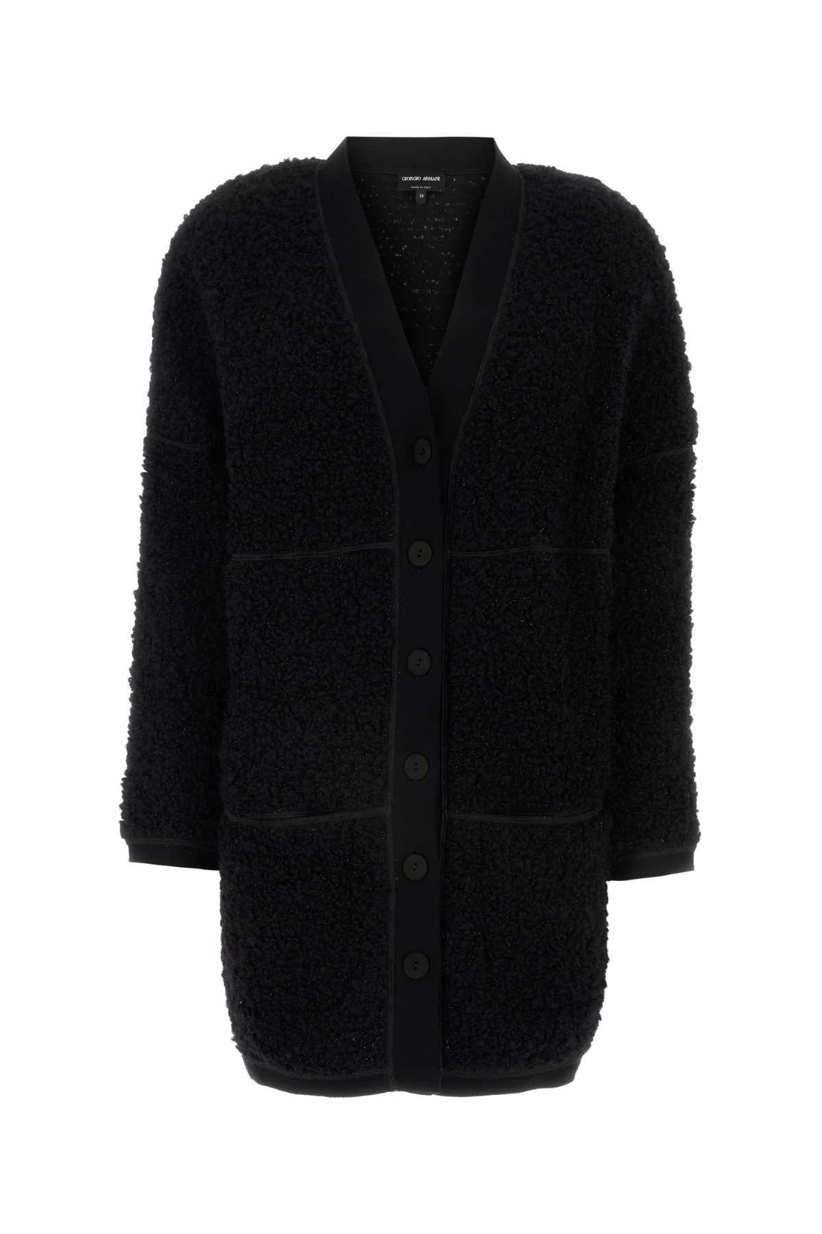 Shop Giorgio Armani Black Teddy Fabric Cardigan In Nero