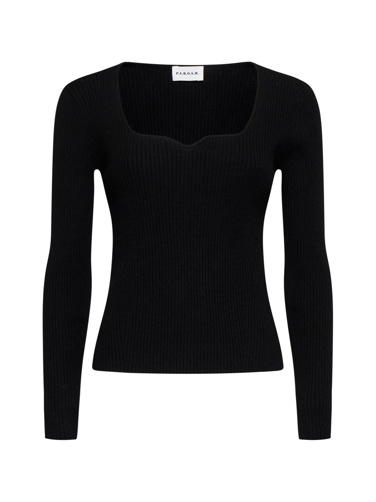 Shop P.a.r.o.s.h Romy Square-neck Jumper In Black