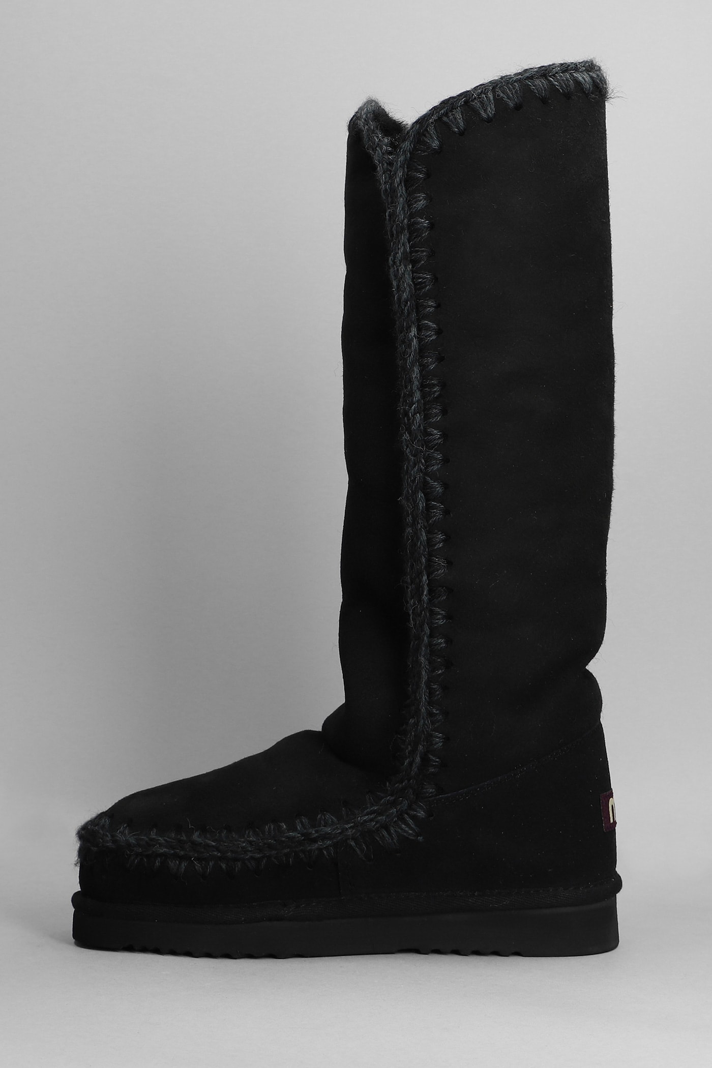 Shop Mou Eskimo 40 Low Heels Boots In Black Suede