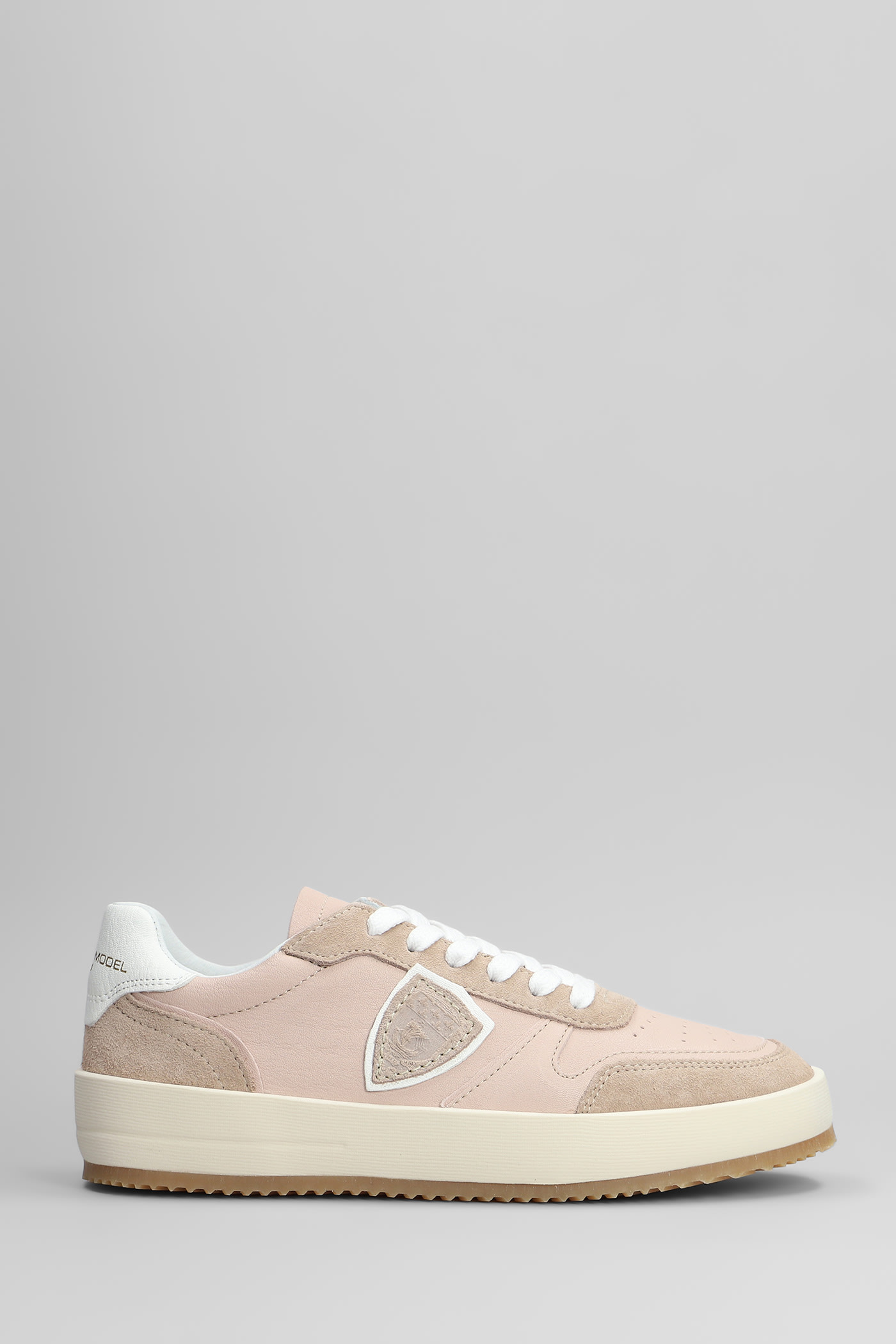 Nice Low Sneakers In Rose-pink Suede And Leather