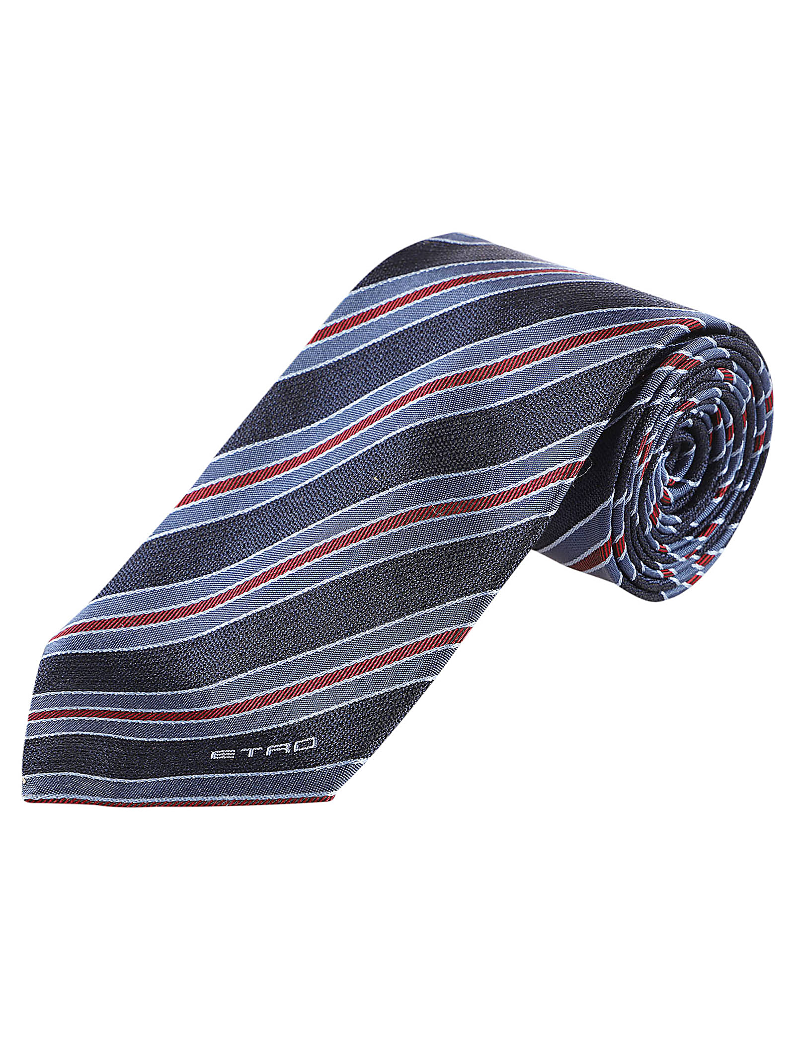 Etro Striped Jacquard Tie In Blu Multicolore
