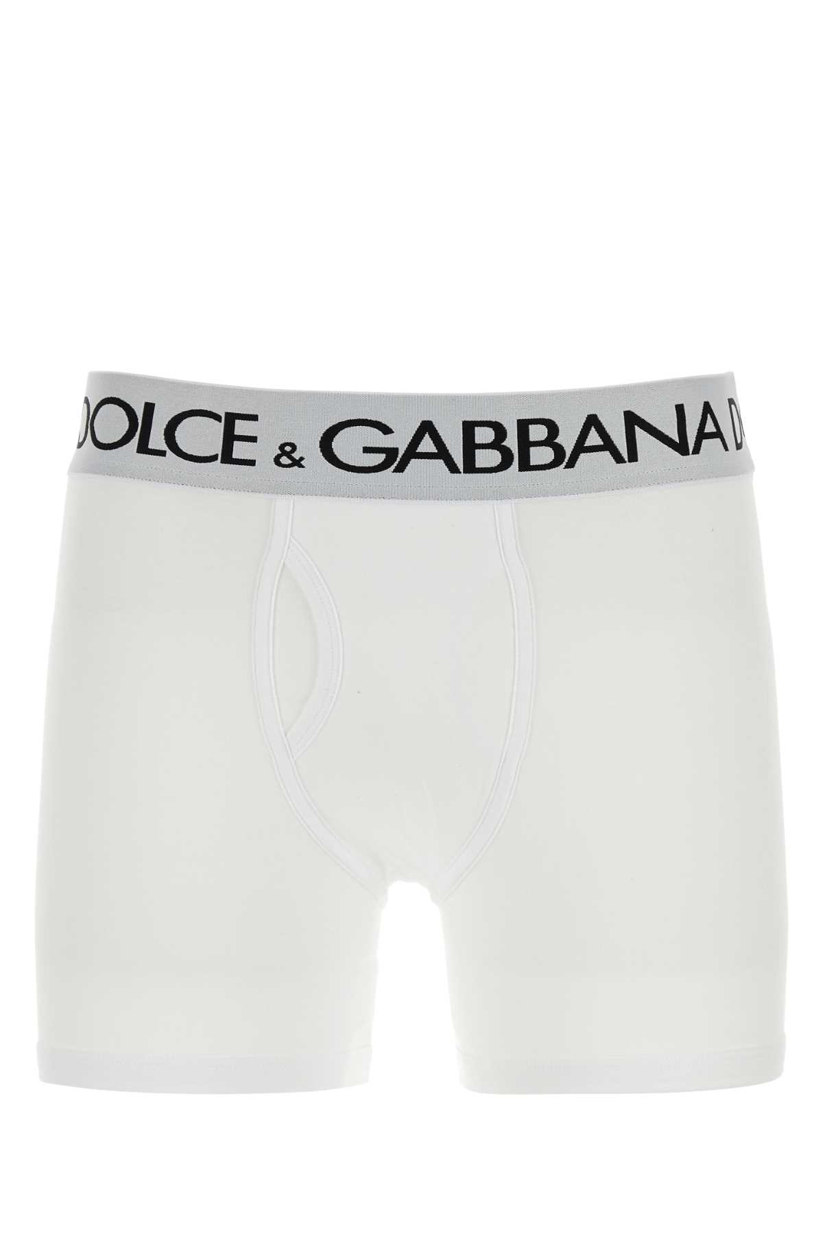 Shop Dolce & Gabbana White Stretch Cotton Boxer In Biancoottico