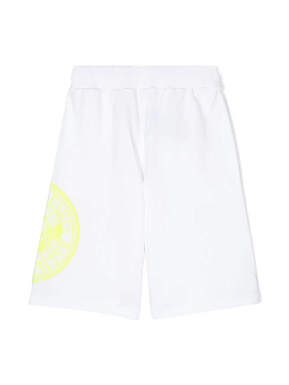 Shop Balmain White Sports Bermuda Shorts With Rubberized Logo
