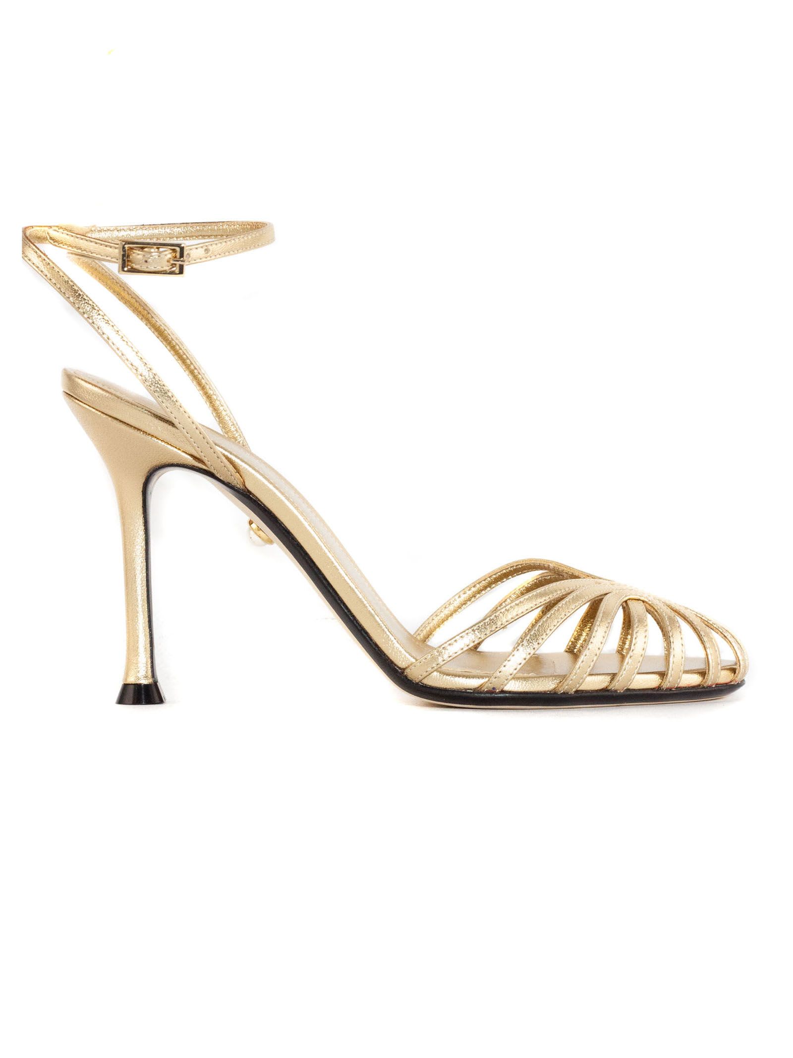 Golden Leather Cage Sandals