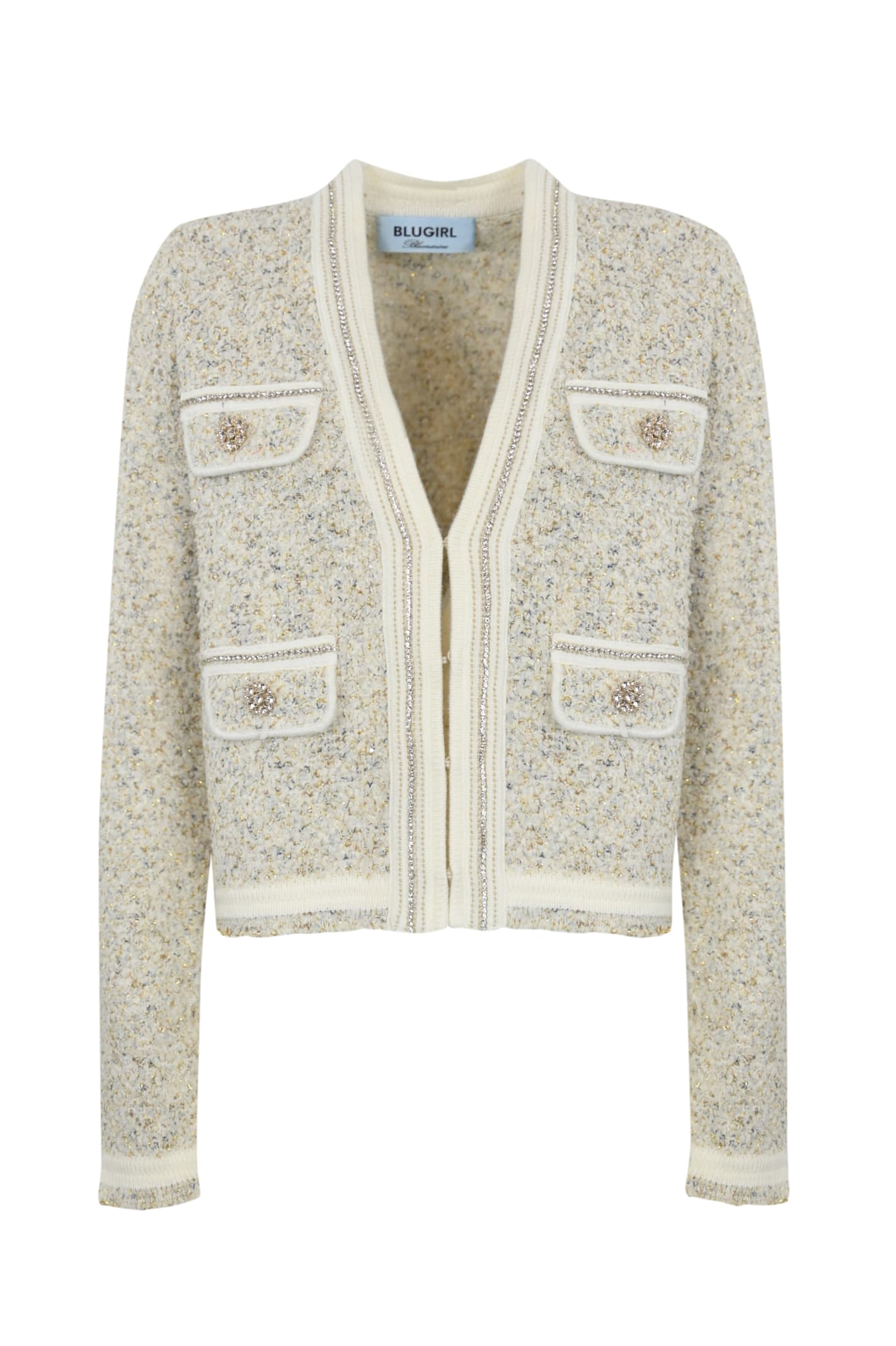 Boucle Cardigan With Rhinestones