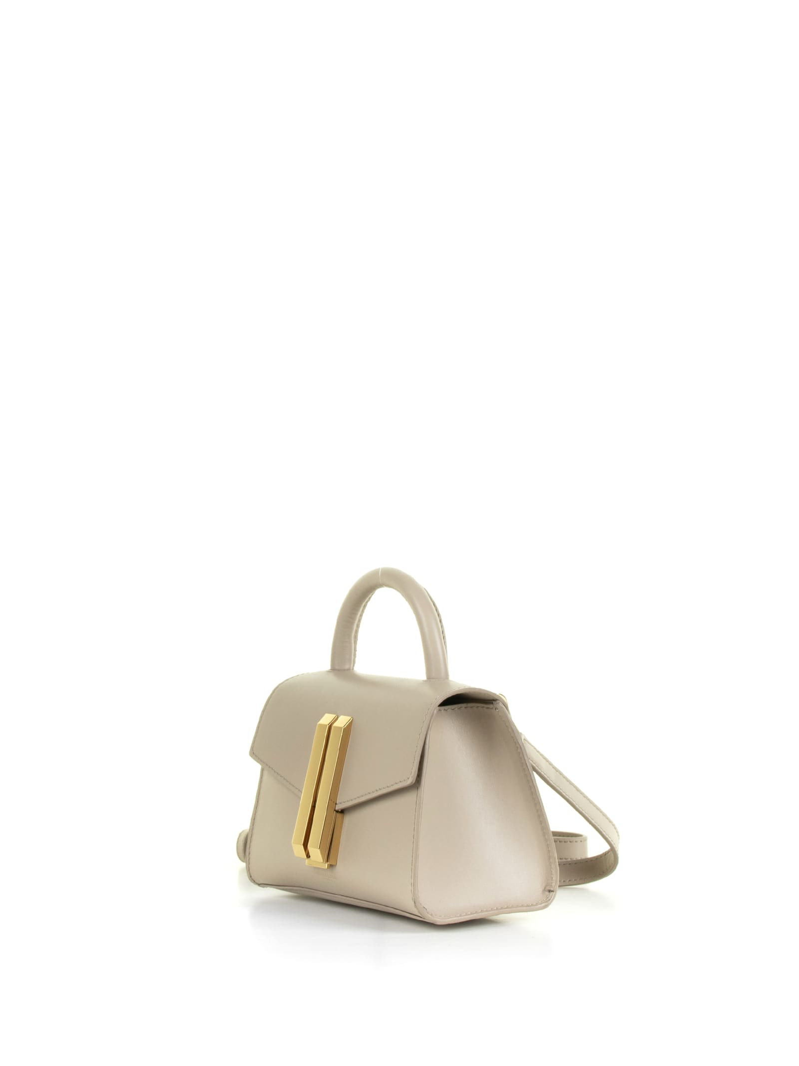 Shop Demellier Montreal Nano Leather Bag With Shoulder Strap In Taupe