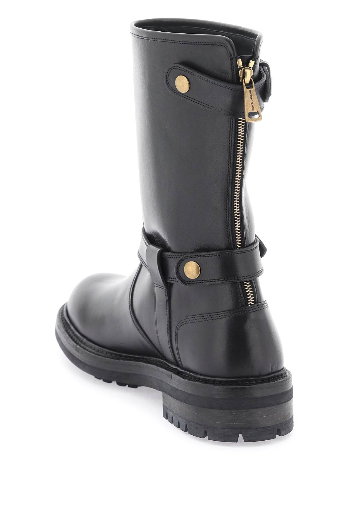 Shop Dolce & Gabbana Leather Biker Boots In Nero (black)