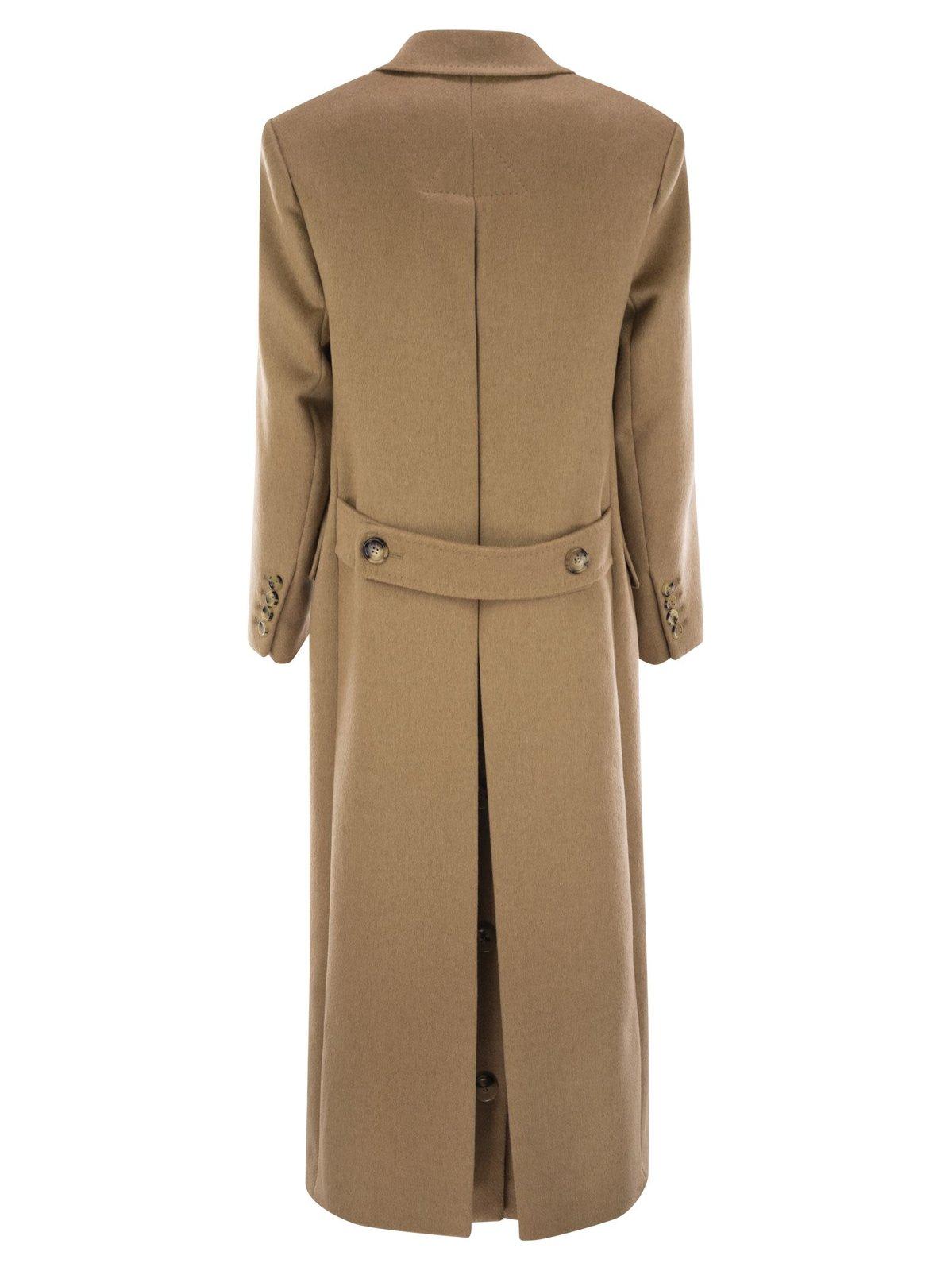 Shop Max Mara Double-breasted Long-sleeved Coat In Beige