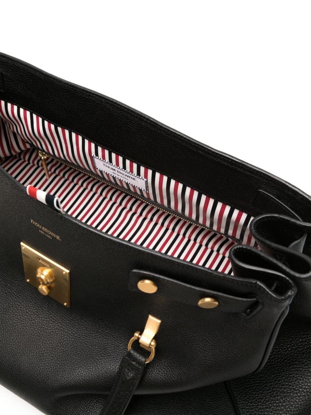 Shop Thom Browne Soft Mr. Thom Luggage Bag Withrwb Shoulder Strap In Soft Pebble Grain Leather In Black