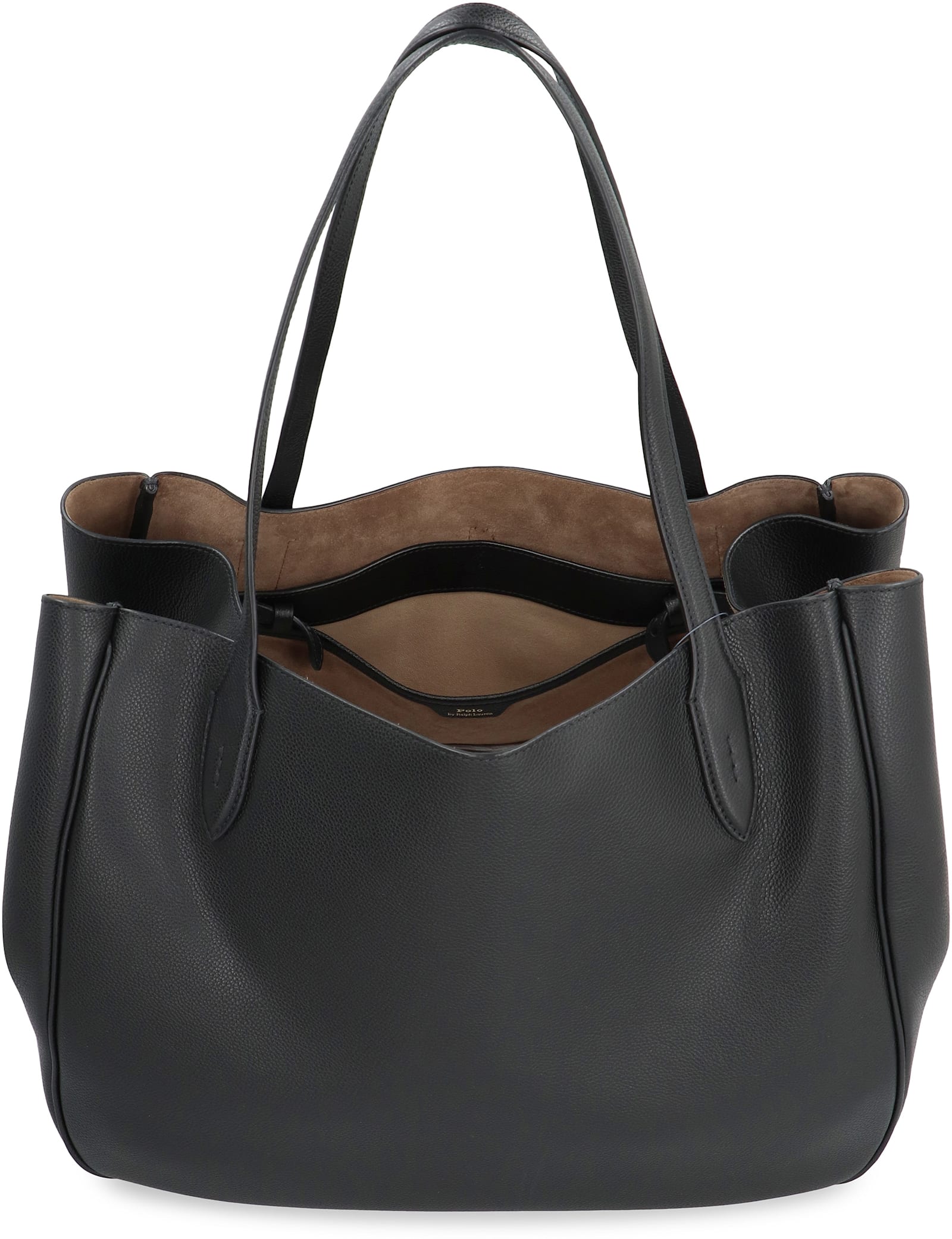 Shop Polo Ralph Lauren Polo Id Leather Tote In Black